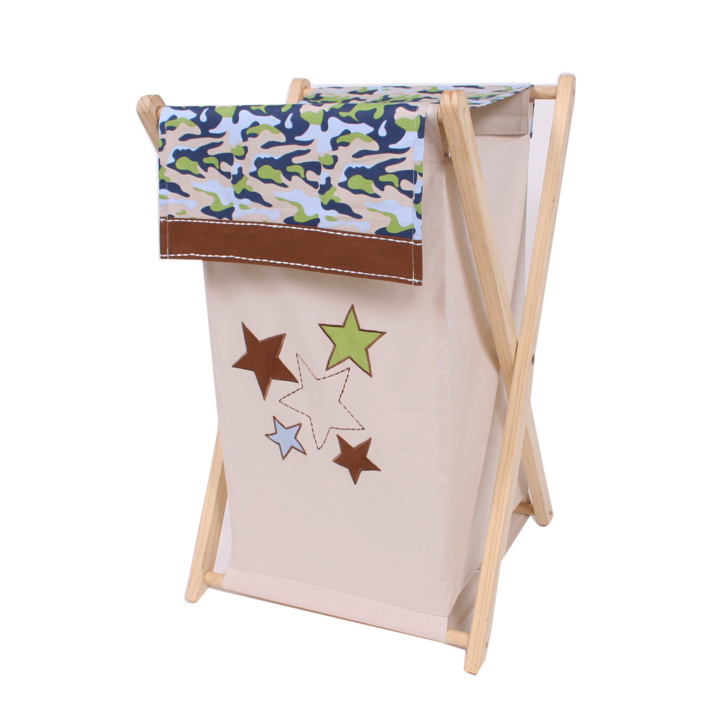 Bacati - Camo Air Boys Laundry Hamper with Wooden Frame Blue Green Beige Brown Bacati