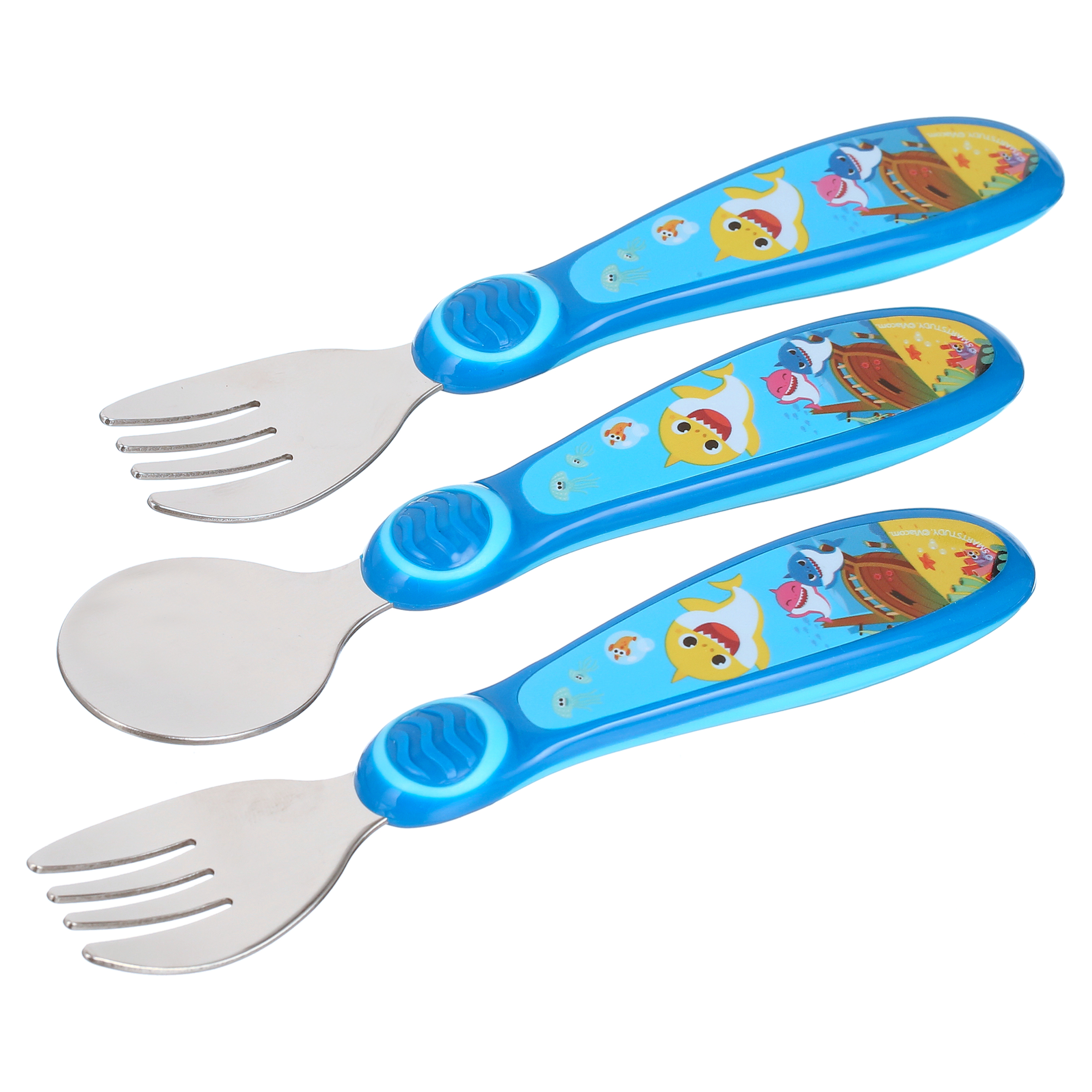 Pink Fong Baby Shark Toddler Forks and Spoon Set - 3 Pieces - Dishwasher Safe Utensils The First Years