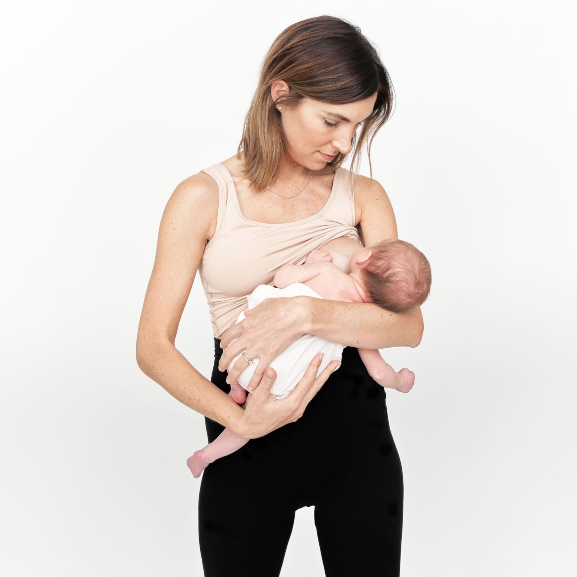 Larken X Hands-Free Pumping Bra & Nursing Bralette with no Clasps, Sand Larken