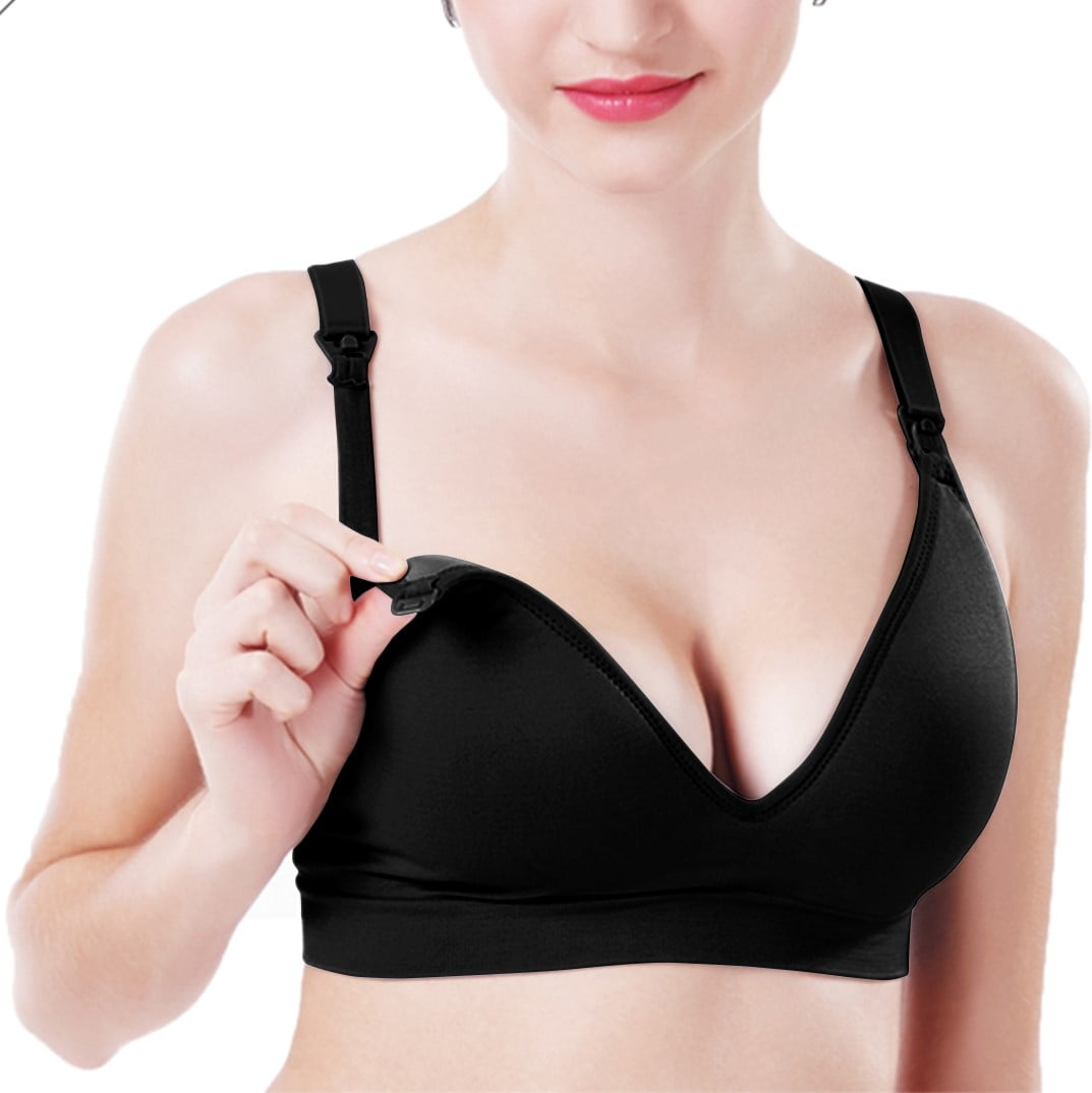 Inadays Maternity Nursing Bras Wire-Free Bra Breastfeeding Bralette, Black, 2XL Inadays