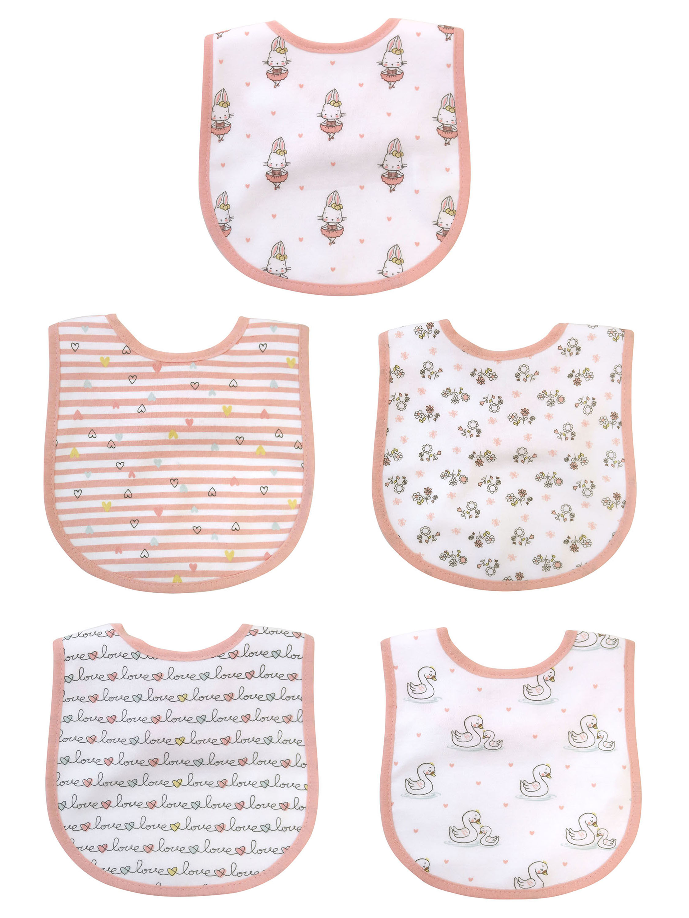 Parent's Choice Girl Pink & White Print 5 Pack Bib Parent's Choice