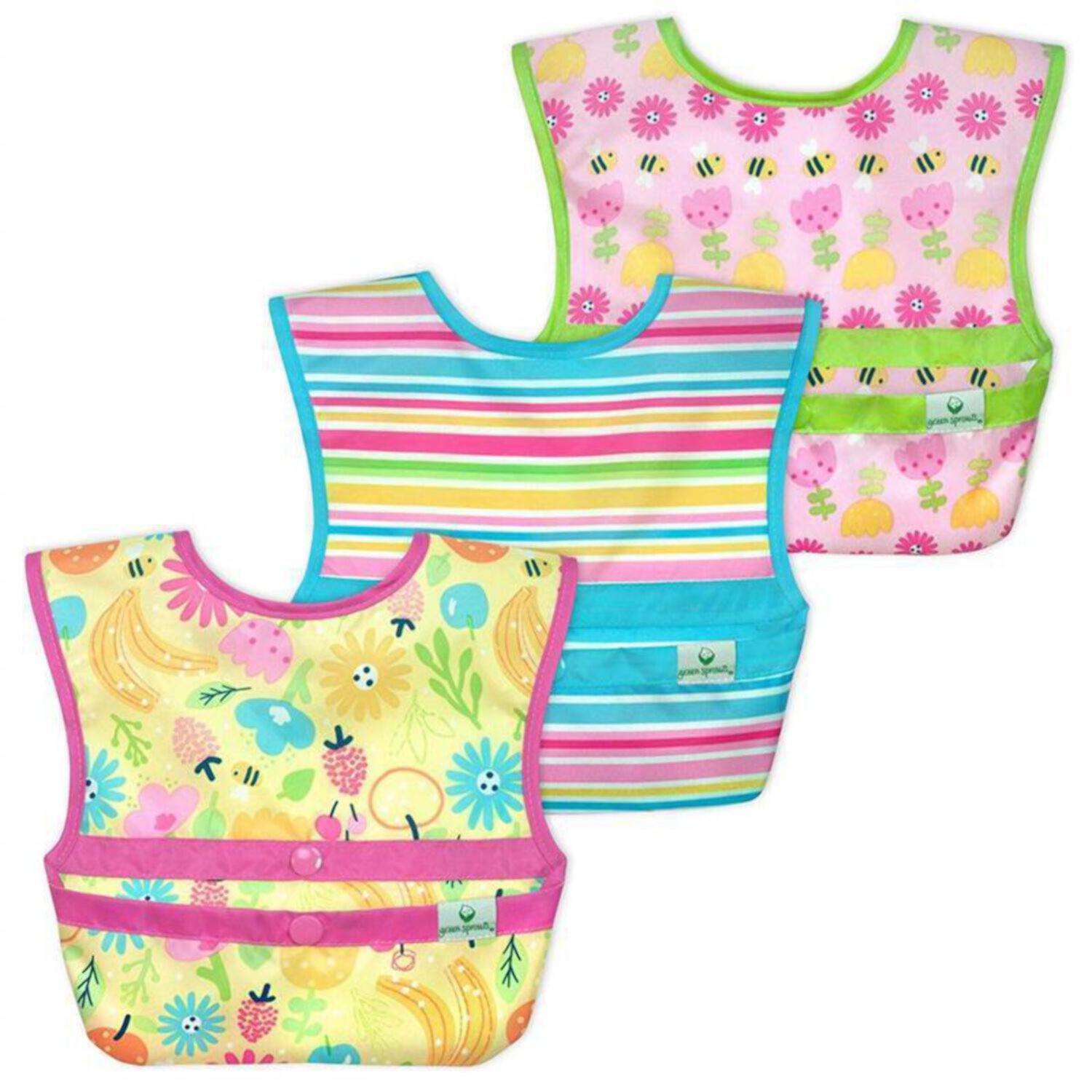 Green Sprouts Snap  Go Easy-Wear Bib 3-Pack Set, Pink Bee Floral Unknown