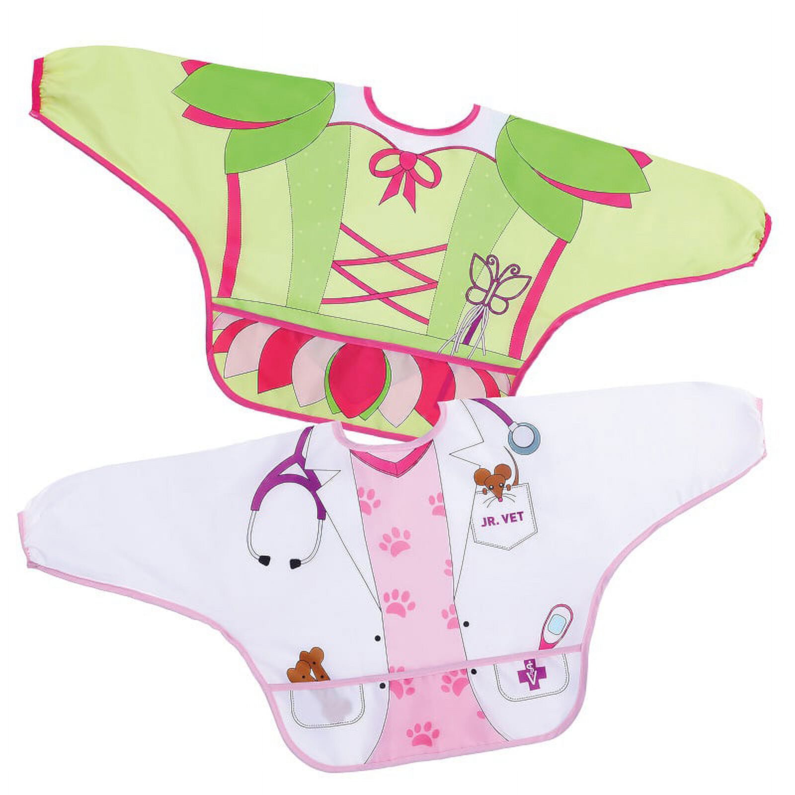 CHARACTER BIBS/SMOCKS WITH SLEEVES 2PK FAIRY/VET Dreambaby