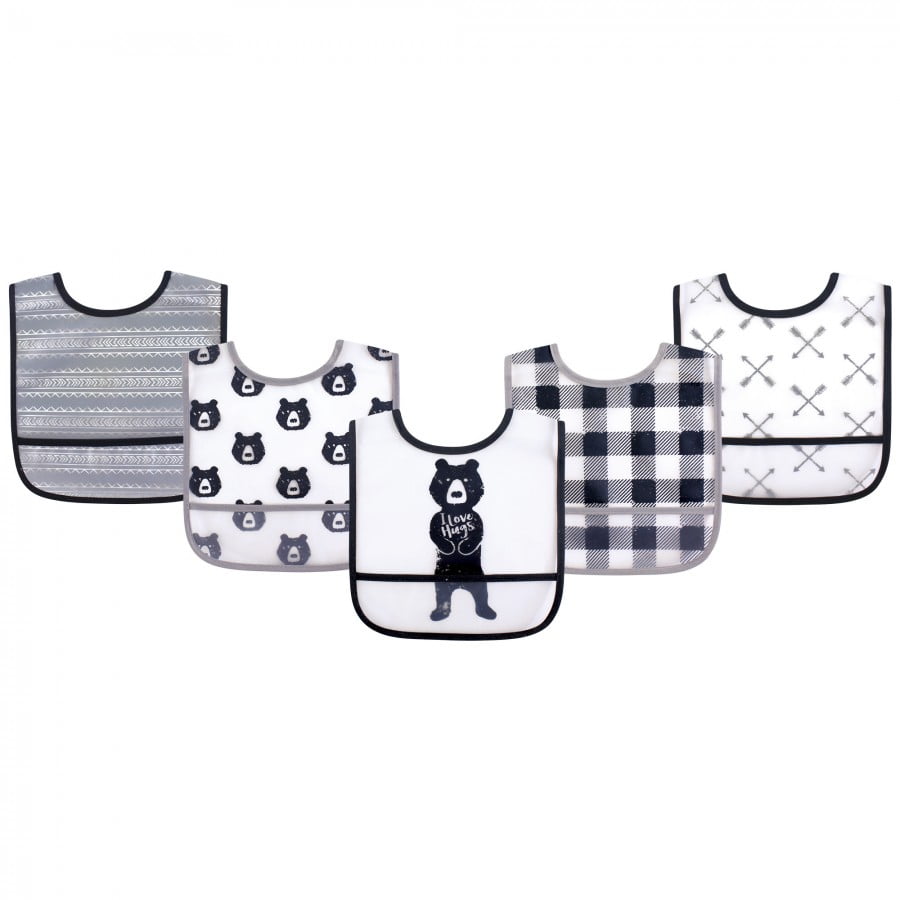 Yoga Sprout Baby Boy Waterproof PEVA Bibs 5pk, Bear Hugs, One Size Yoga Sprout