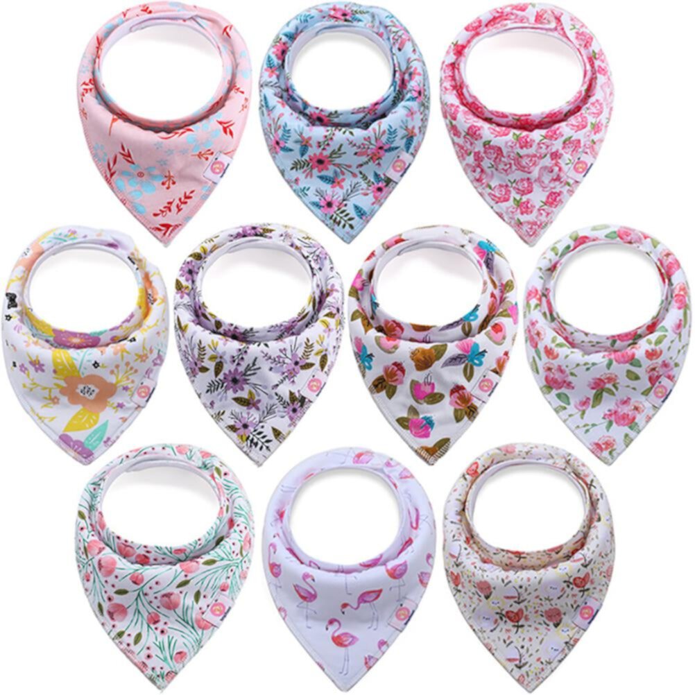 TureClos 10 Pack Baby Bandana Drool Bibs for Drooling and Teething Soft Set of Cloth Bandana Bibs for Any Baby Girl or Boy, Cute Registry Ideas for Baby Shower Gifts TureClos