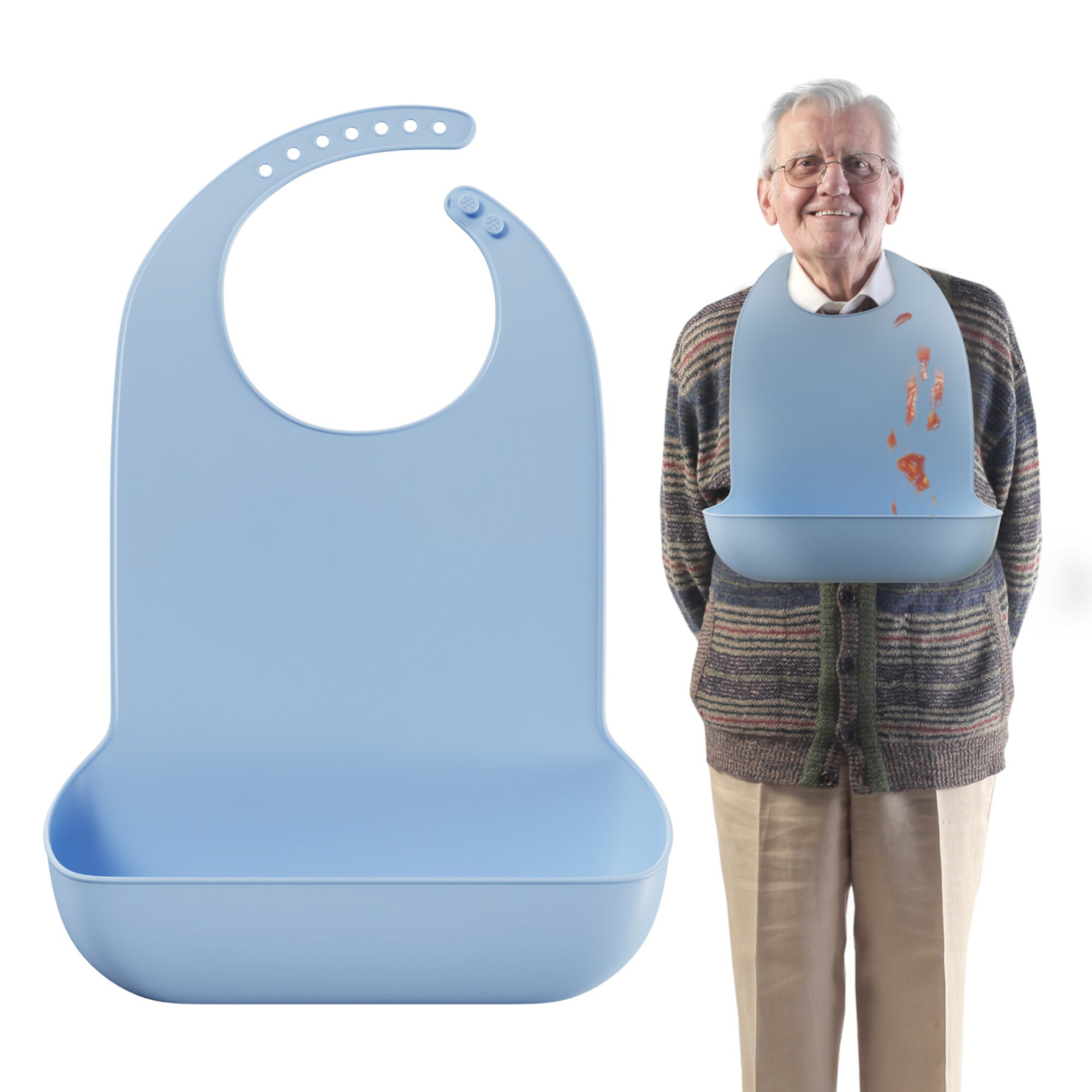 Mars Wellness Adult Bibs for Elderly - Comfortable and Easy to Clean Silicone Bibs for Adults with Easy to Use Button Closure and Bottom Crumb/Liquid Catcher, Dishwasher Safe MARS WELLNESS