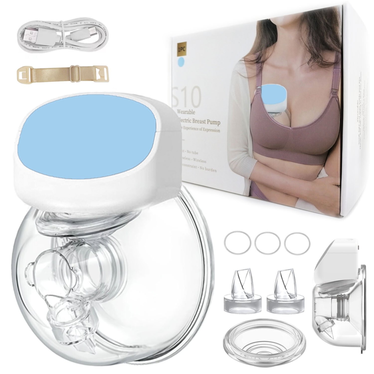 Breast Pump Electric, Portable Wireless Electric Breast Pump with 2 Modes 5 Levels Silicone Hands Free Breastfeeding Breastpump Worn in-Bra, Low Noise and Painless with Massage 24mm GTBonad