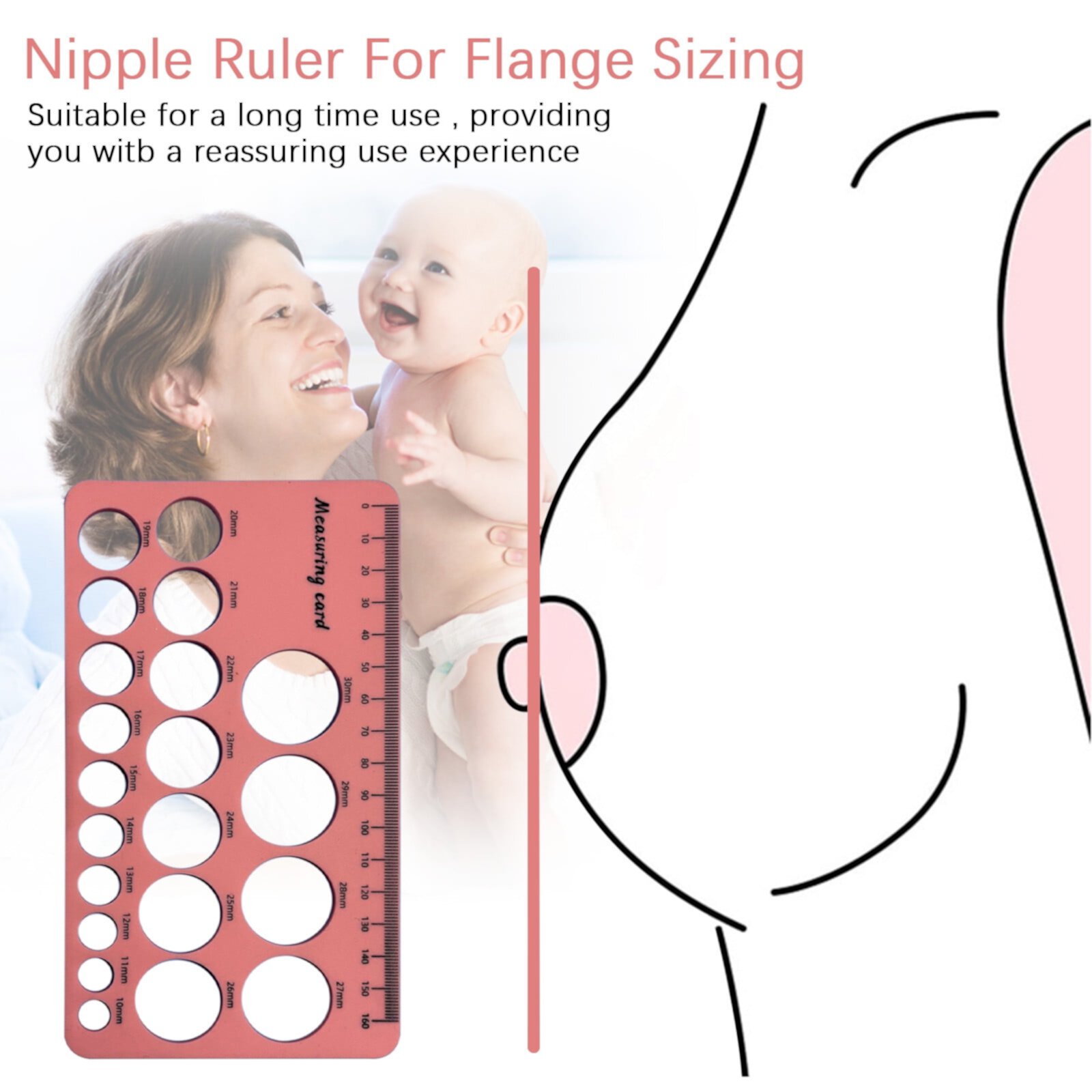 Nipple Ruler For Flange Sizing Measurement Tool , Silicone & Soft Flange Size Measure For Nipples, Breast Flange Measuring Tool Breast Pump Sizing Tool Beforeyayn