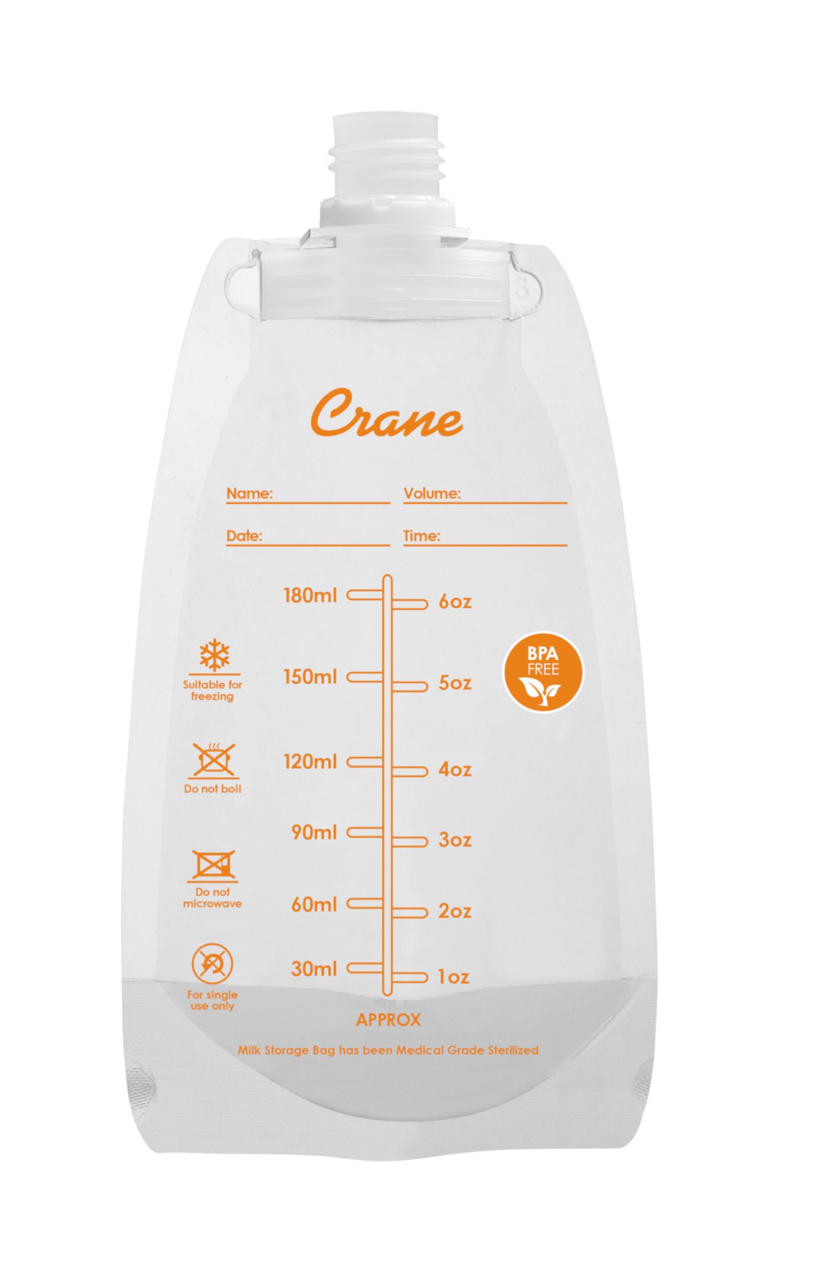 Crane USA 6 Oz Breast Milk Storage Bags, Adapter Included, Compatible with Crane Breast Pumps Crane - USA