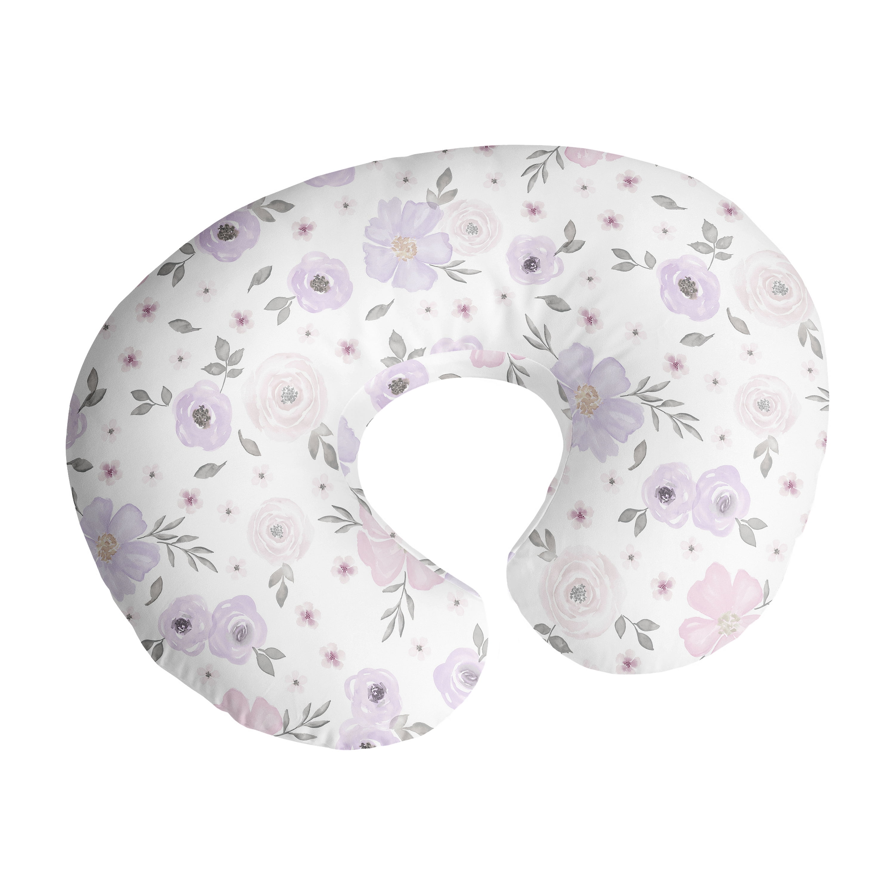 Sweet Jojo Designs Watercolor Floral Purple Grey and Pink Nursing Pillow Cover Case (Pillow Not Included) (Pillow NOT Included) Sweet Jojo Designs