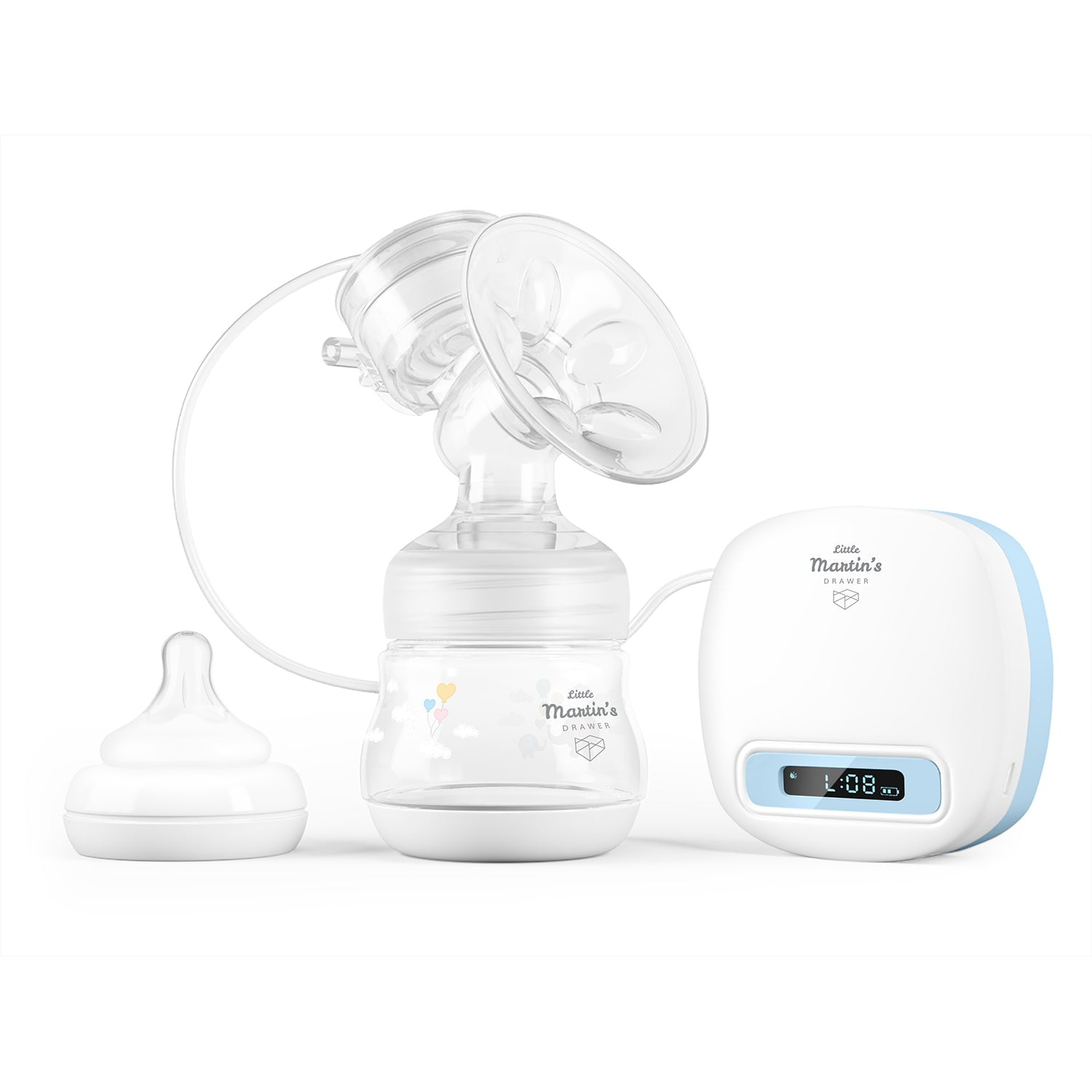 Little Martin's Drawer Rechargeable Single Electric Breast Pump, Gentle & Comfort Breastfeeding Pump, Wireless, Whisper Quiet Motor, Perfect for Travel - Blue Little Martin's Drawer