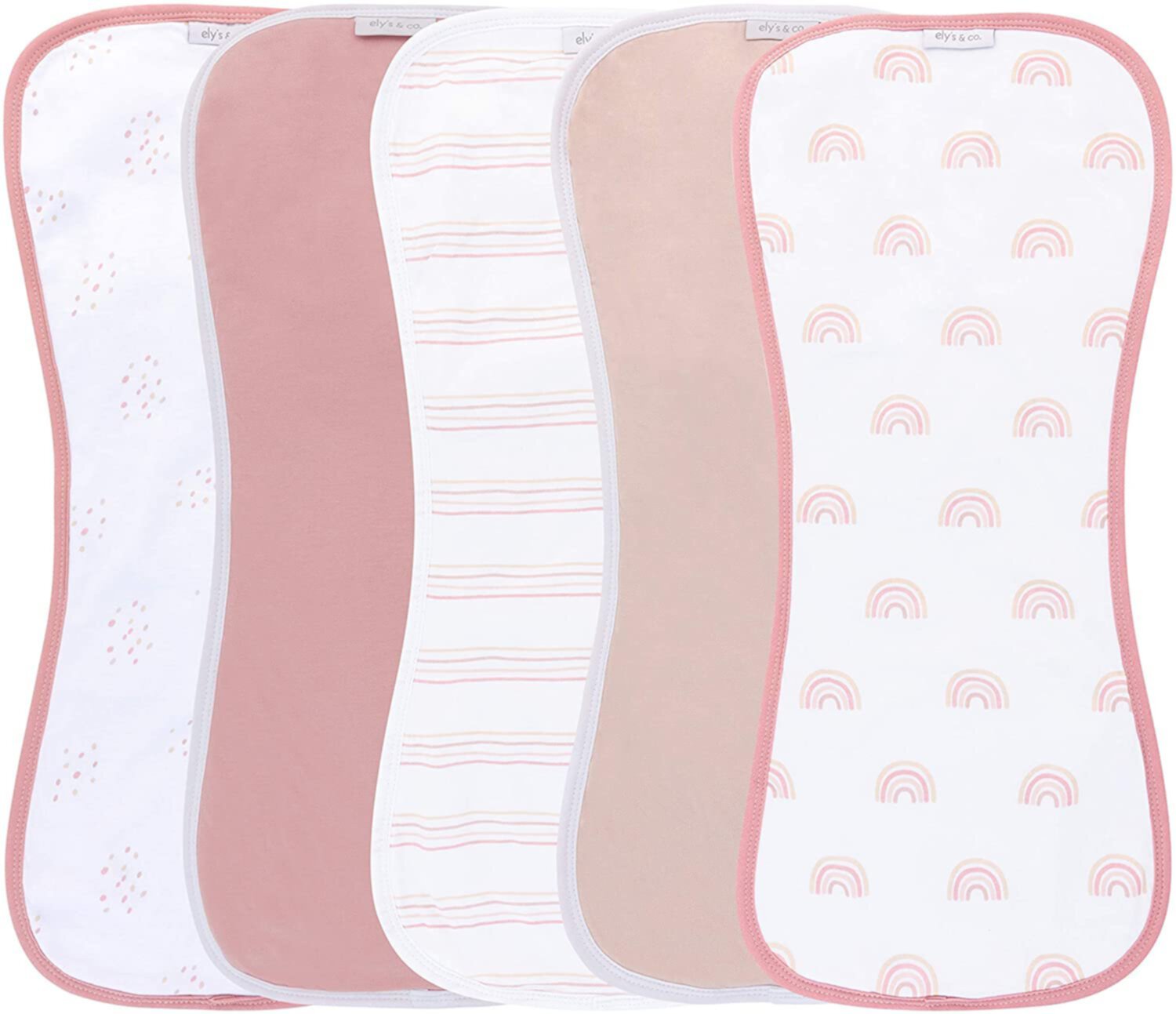 Ely's & Co. Hourglass Shape Fleece Burp Cloths 5-Piece Set - 100% Jersey Knit Cotton with Extra Absorbent Fleece Inner-Layer for Baby Girl (Pink Rainbow Combo) Ely's & Co