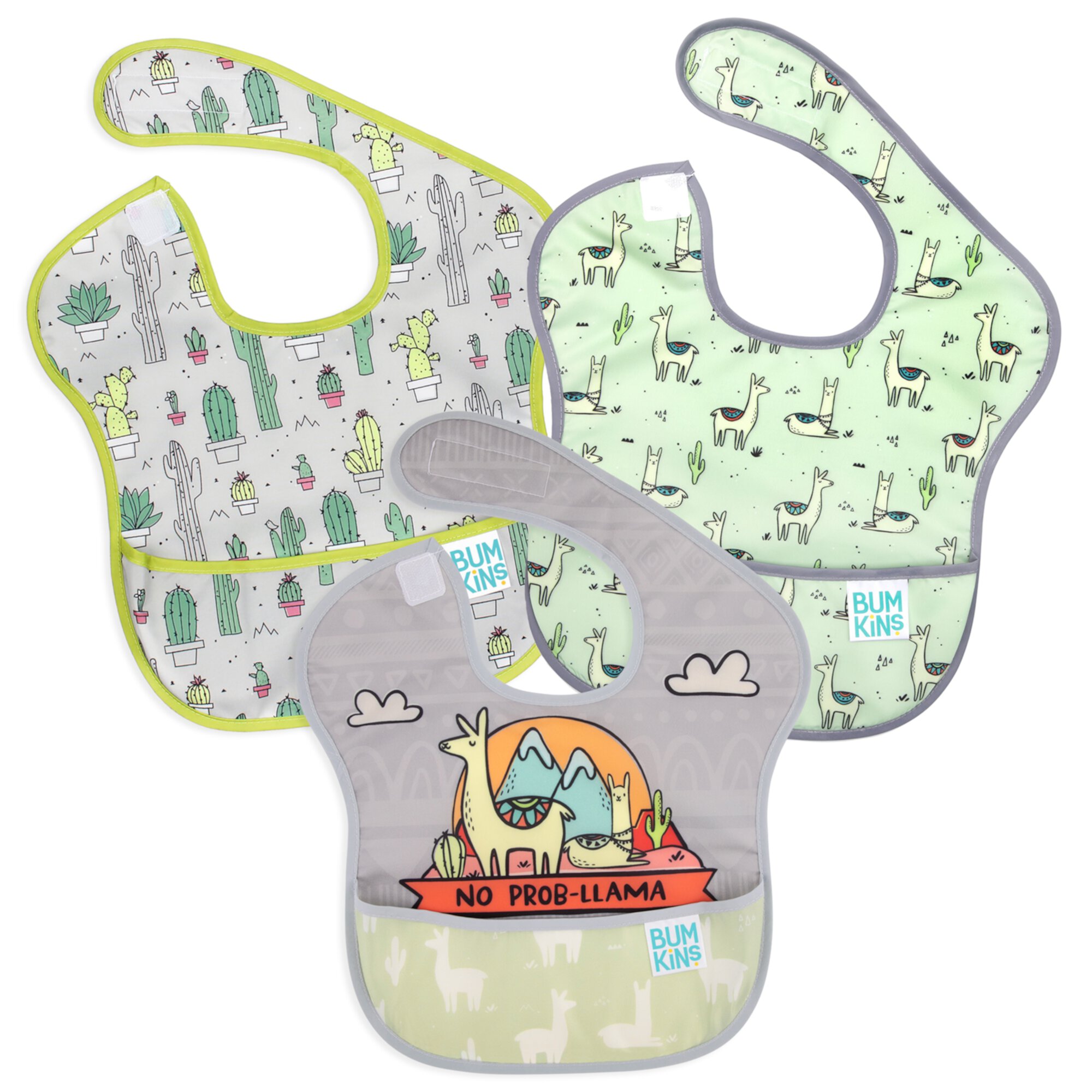 Bumkins Baby Bibs, SuperBib 3-Pack, Baby & Toddler Ages 6-24 Mos (Llama & Cactus) Bumkins