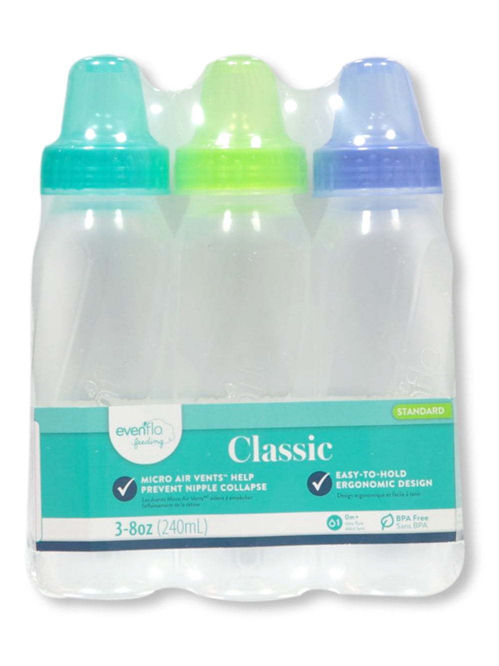 Evenflo 3-Pack Bottles (8 oz.) - mint/green/blue, one size Evenflo