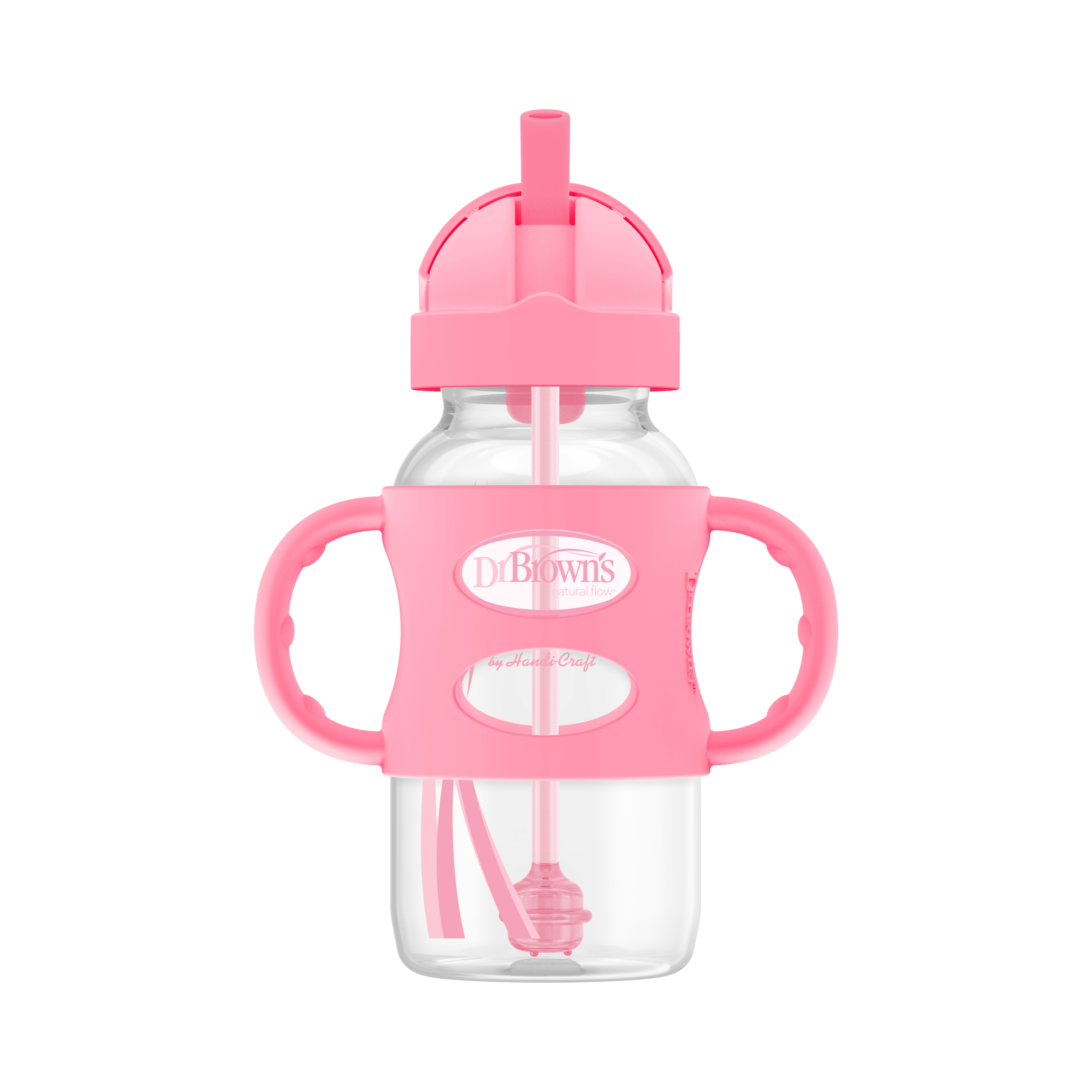 Dr. Brown's Milestones Wide-Neck Sippy Straw Bottle, 100% Silicone Handles, 9oz/270ml, 6m+, Pink, 1 Pack Dr. Brown's