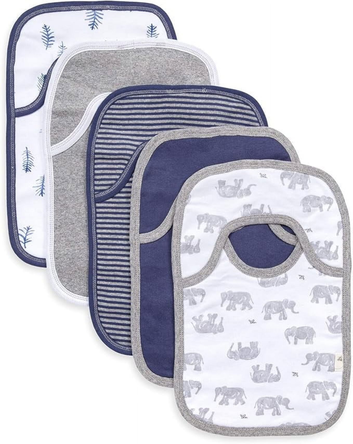 Set of 5 Wandering Elephants Lap Shoulder Bibs - Heather Grey - One Size Burt's Bees Baby