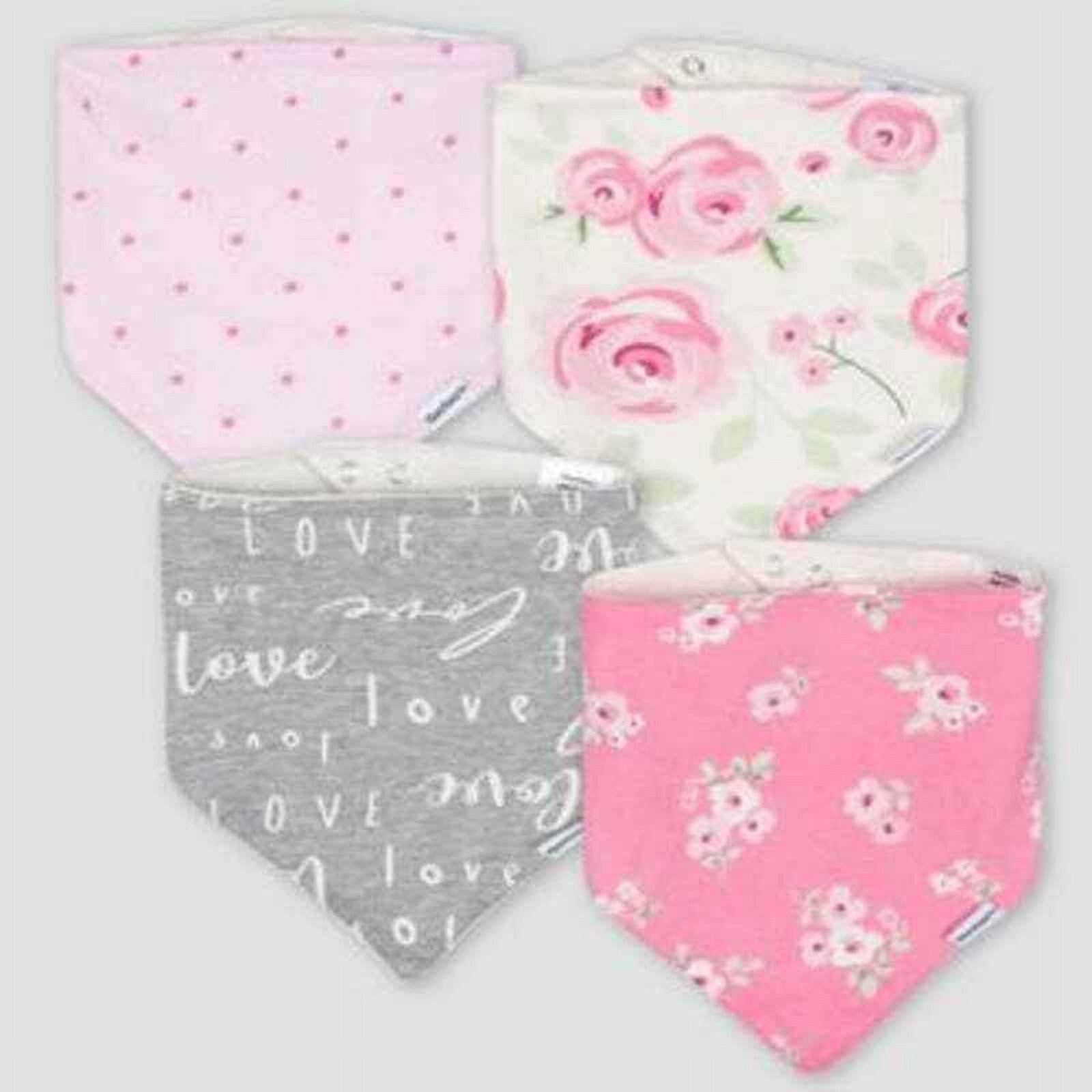 Gerber Babero Niña pack de 4 Pañuelos Florales Rosa Blanco Gris Broches Algodón GERBER