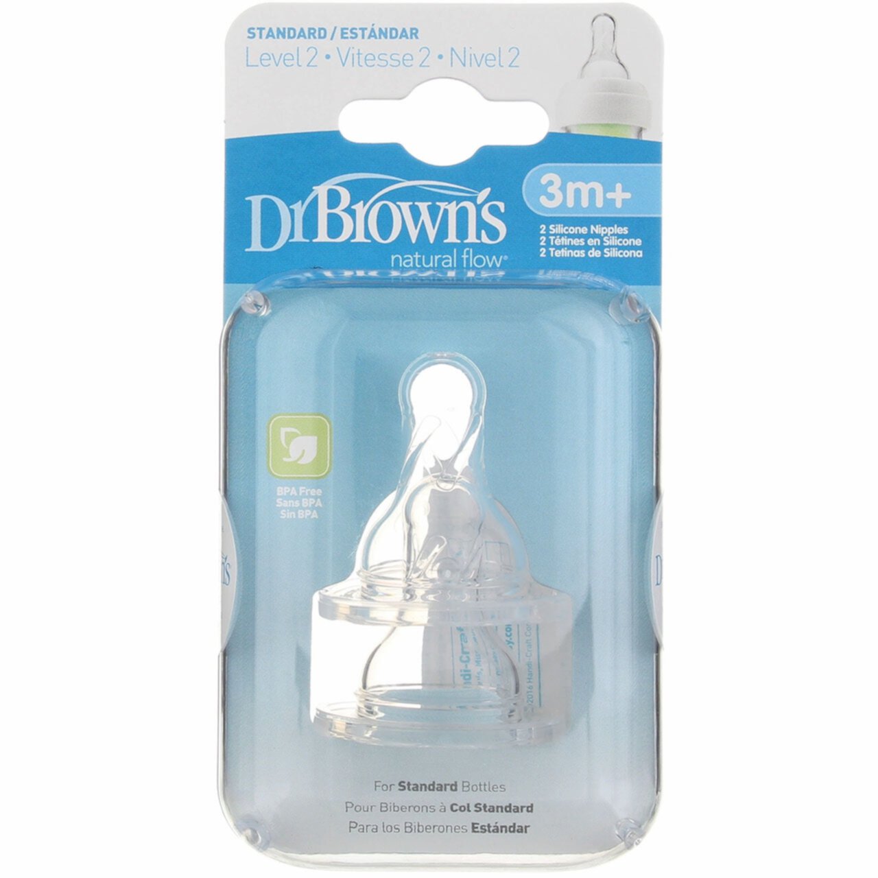 Dr. Brown's Natural Flow Standard Silicone Bottle Nipple, Level 2 3m+, 2 Ct (2 Pack) (Bundle) Dr. Brown's