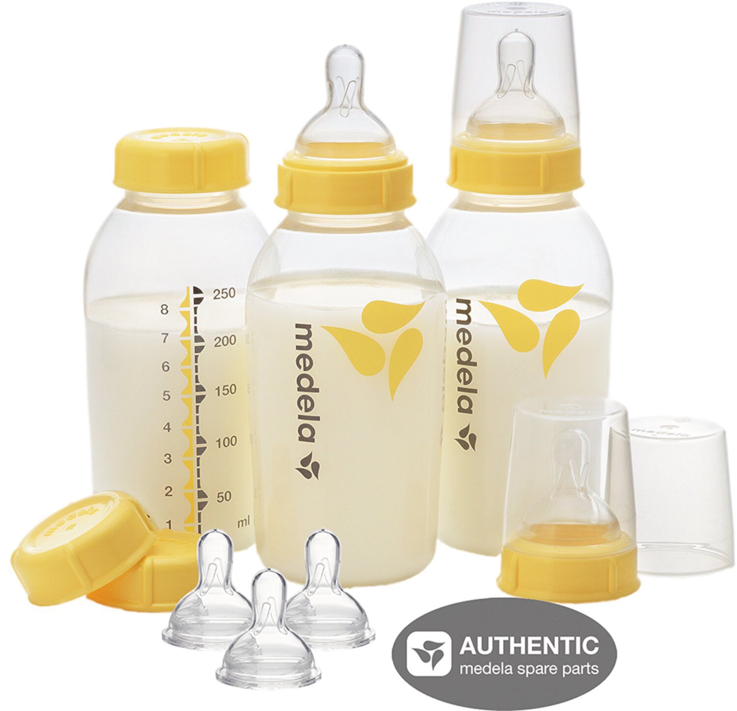 Medela 8 Oz Breastmilk Bottle Set WITH Six Medium-Flow Wide Base Nipples Medela