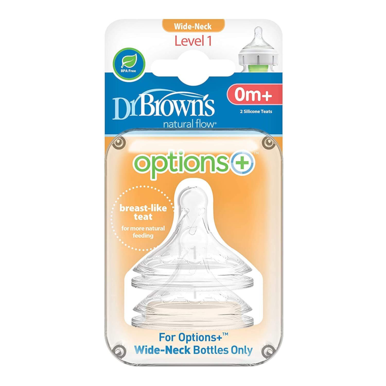 Dr. Brown's Options+ Wide-Neck Baby Bottle Nipple, Level One Dr. Brown's