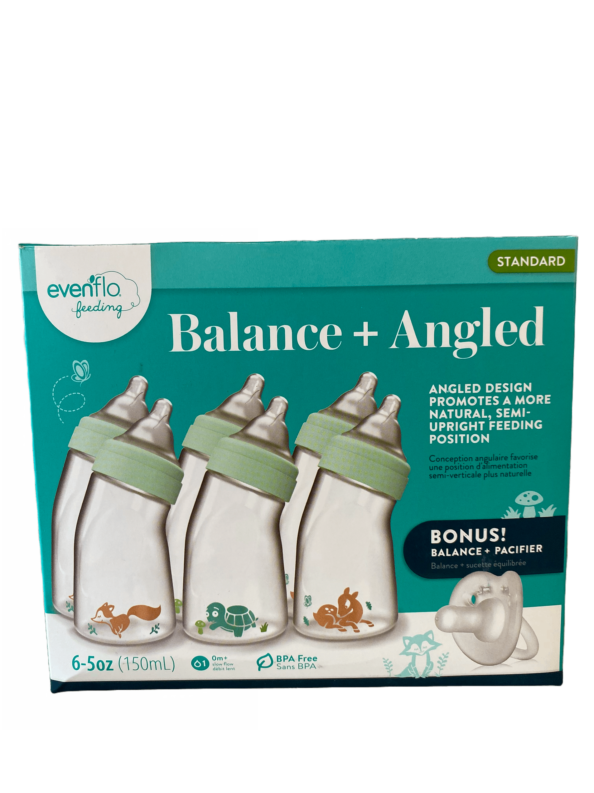 Evenflo Balance+ Angled Bottle 5oz 6pk with Pacifier Evenflo