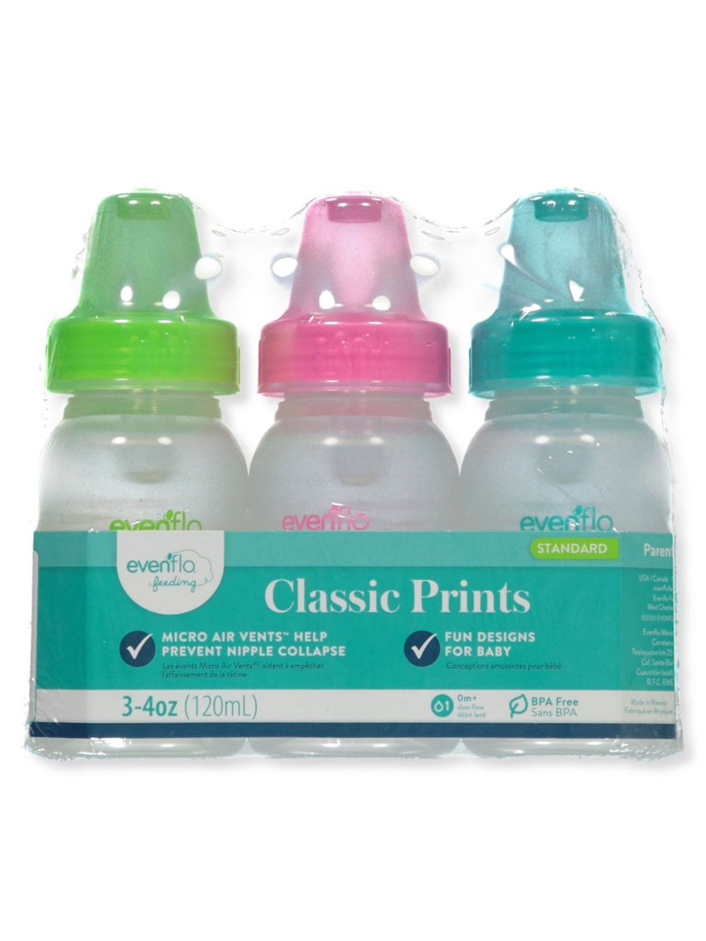 Evenflo 3-Pack Zoo Print Animal Bottles - blue/multi, one size Evenflo