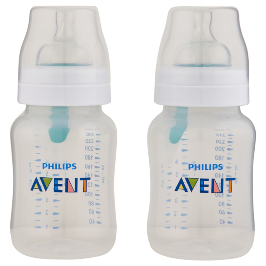 Philips AVENT Anti-Colic Baby Bottles with AirFree Vent, 9oz, 2pk, Clear, SCY703/02 Avent