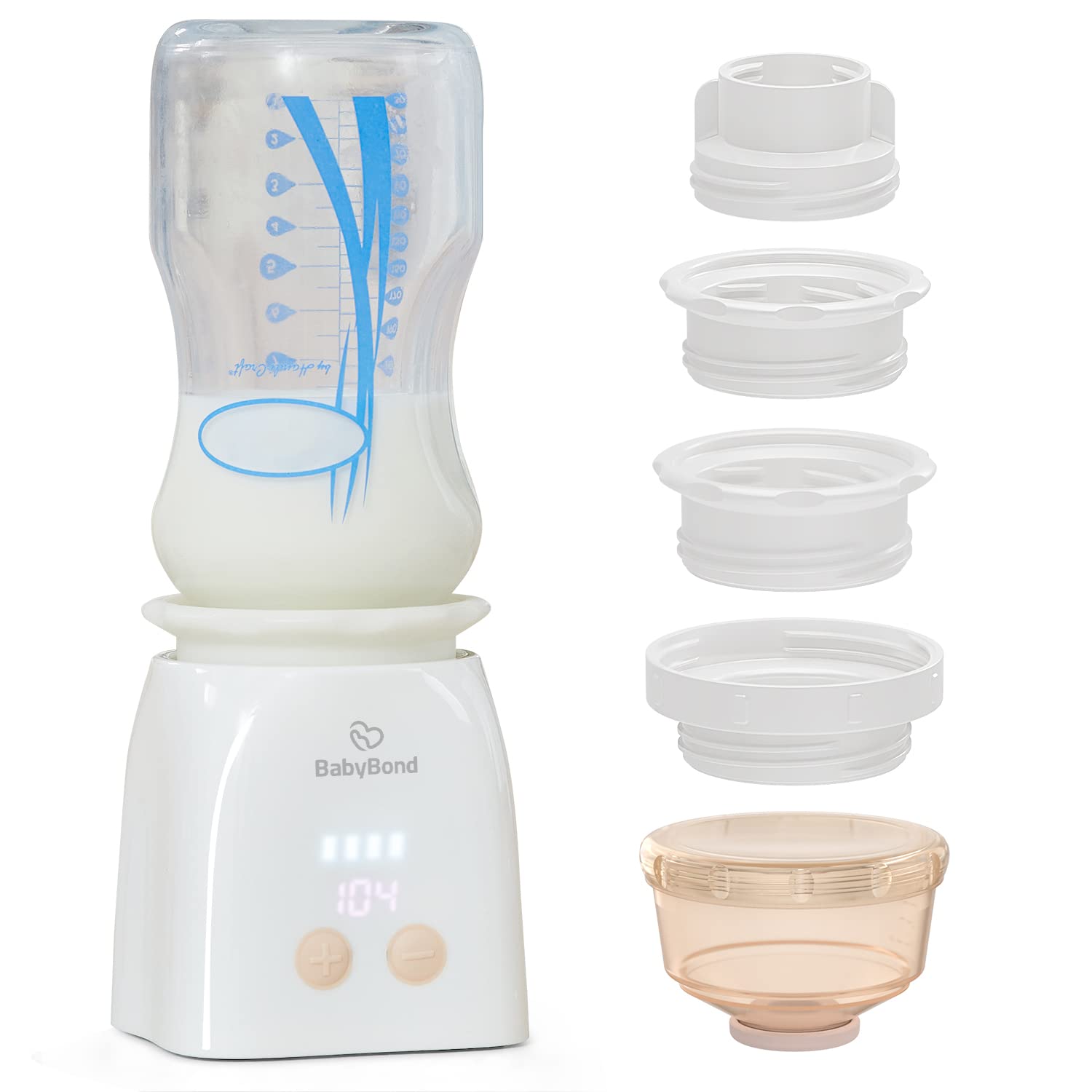 Portable Baby Bottle Warmer, BabyBond Breastmilk Warmer for Travel, Fast Milk Heating Rechargeable Bottle Warmer Cordless with 4 Bottle Adapters BabyBond