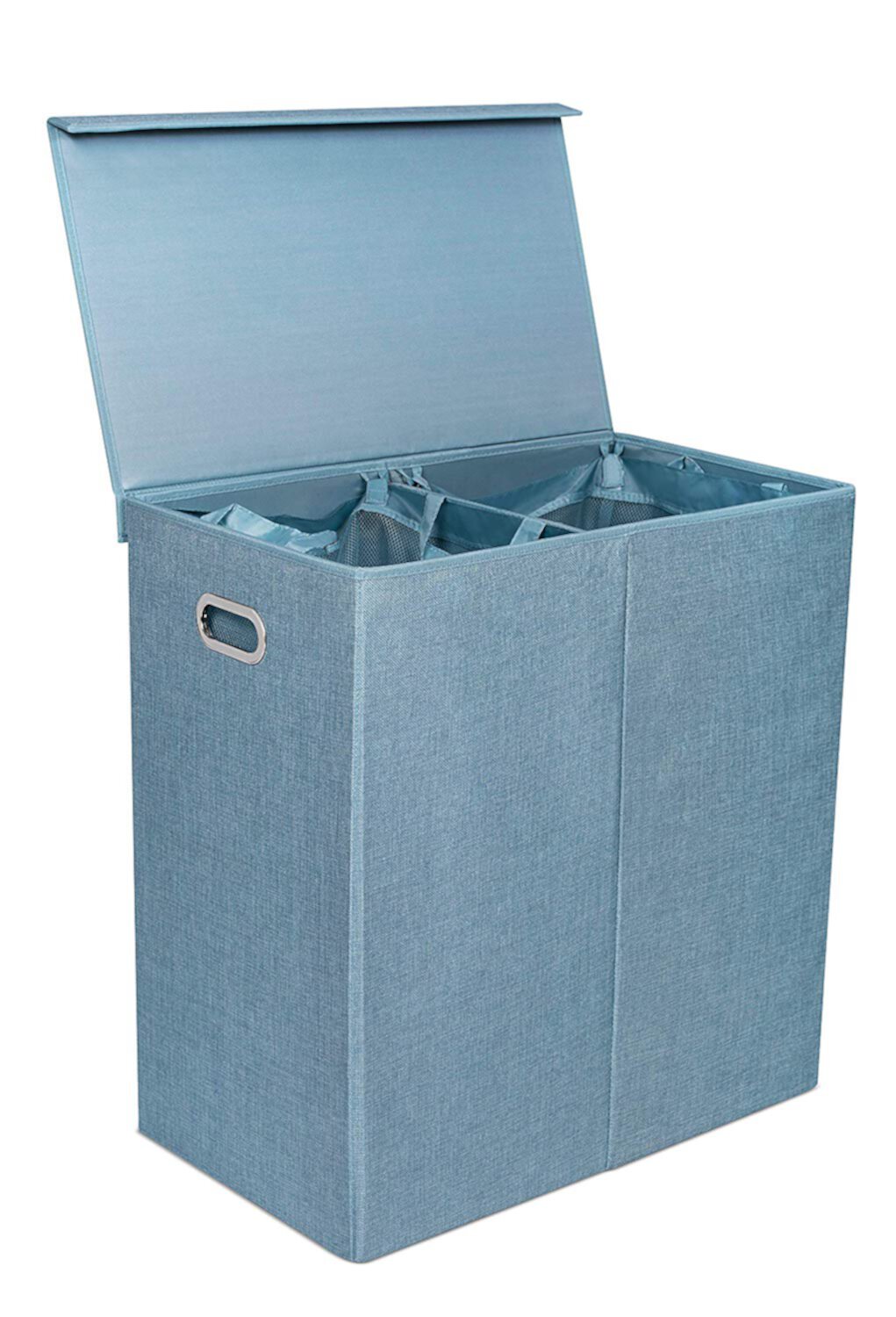 BirdRock Home Double Linen Laundry Hamper with Lid and Removable Liner - Light Blue BirdRock Home