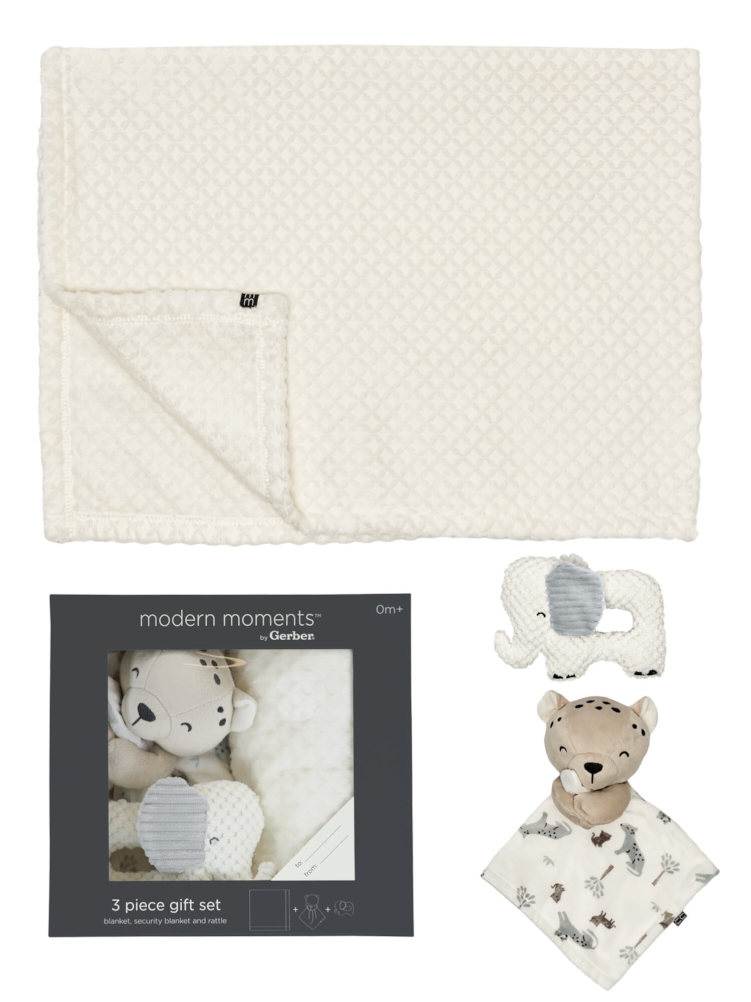 Modern Moments by Gerber Unisex Plush Blanket, Security Blanket & Rattle, 3-Piece Infant Gift Set Modern Moments