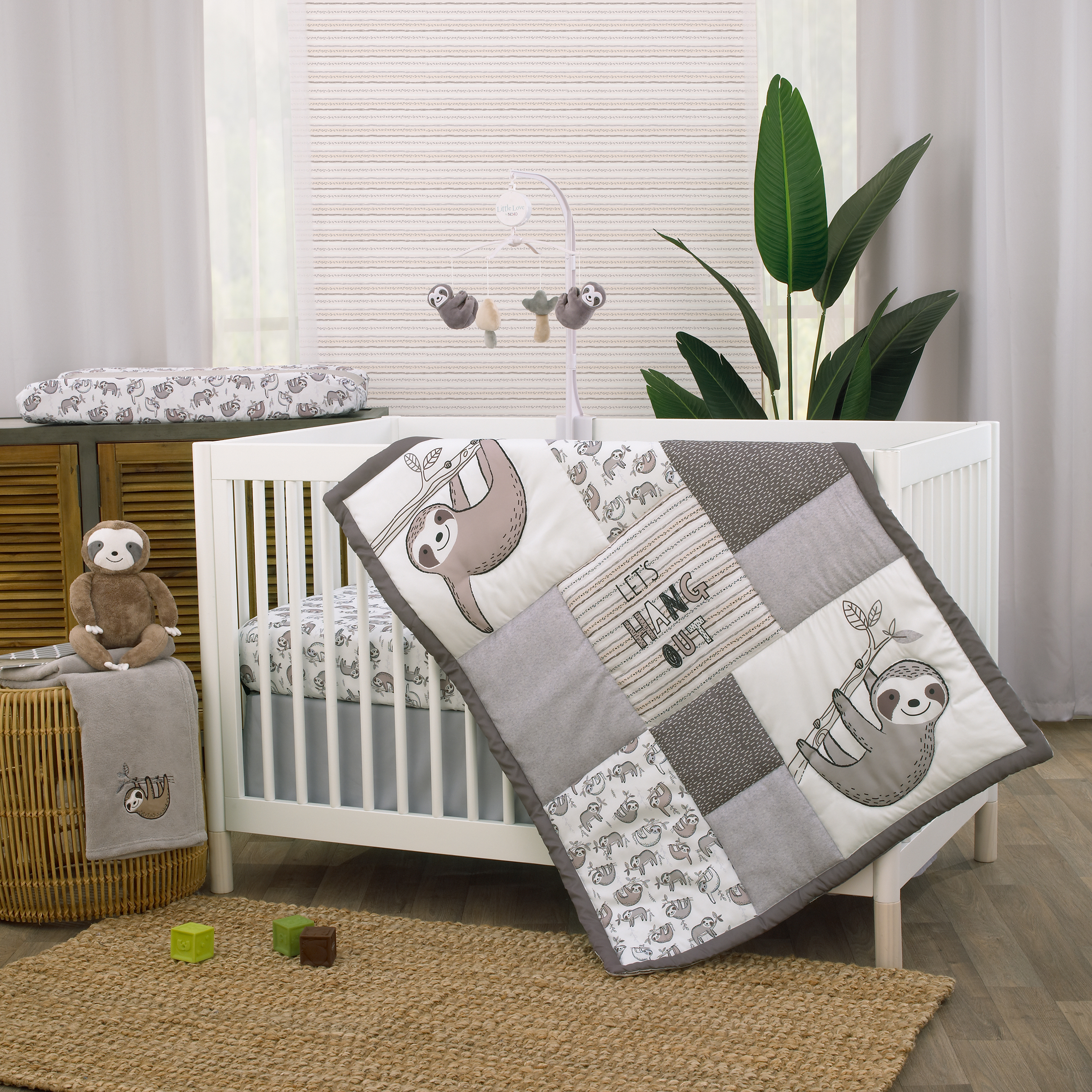 Little Love by NoJo Sloth Let's Hang Out Grey 3 Piece Crib Bedding Set Little Love by NoJo