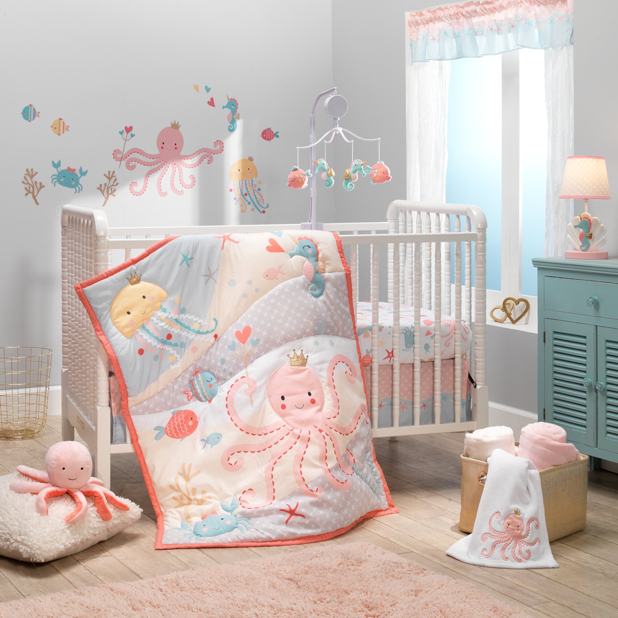 Bedtime Originals Ocean Mist 3-Piece Pink/Gray/Yellow Baby Crib Bedding Set Bedtime Originals