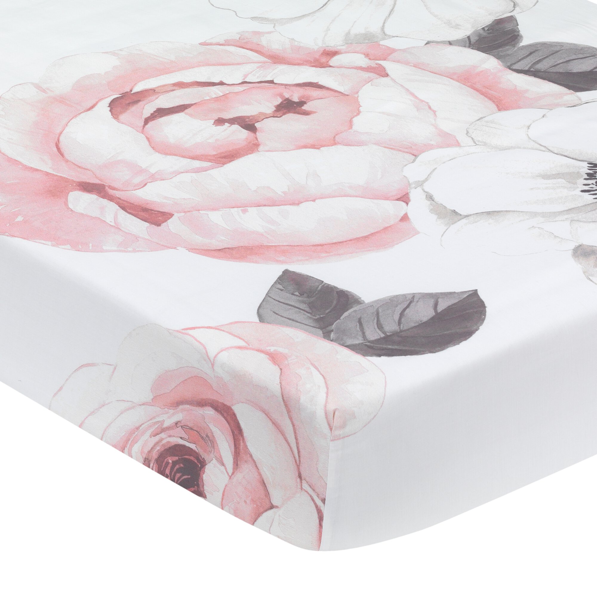 Lambs & Ivy Floral Garden Pink/White Watercolor Cotton Baby Fitted Crib Sheet Lambs & Ivy