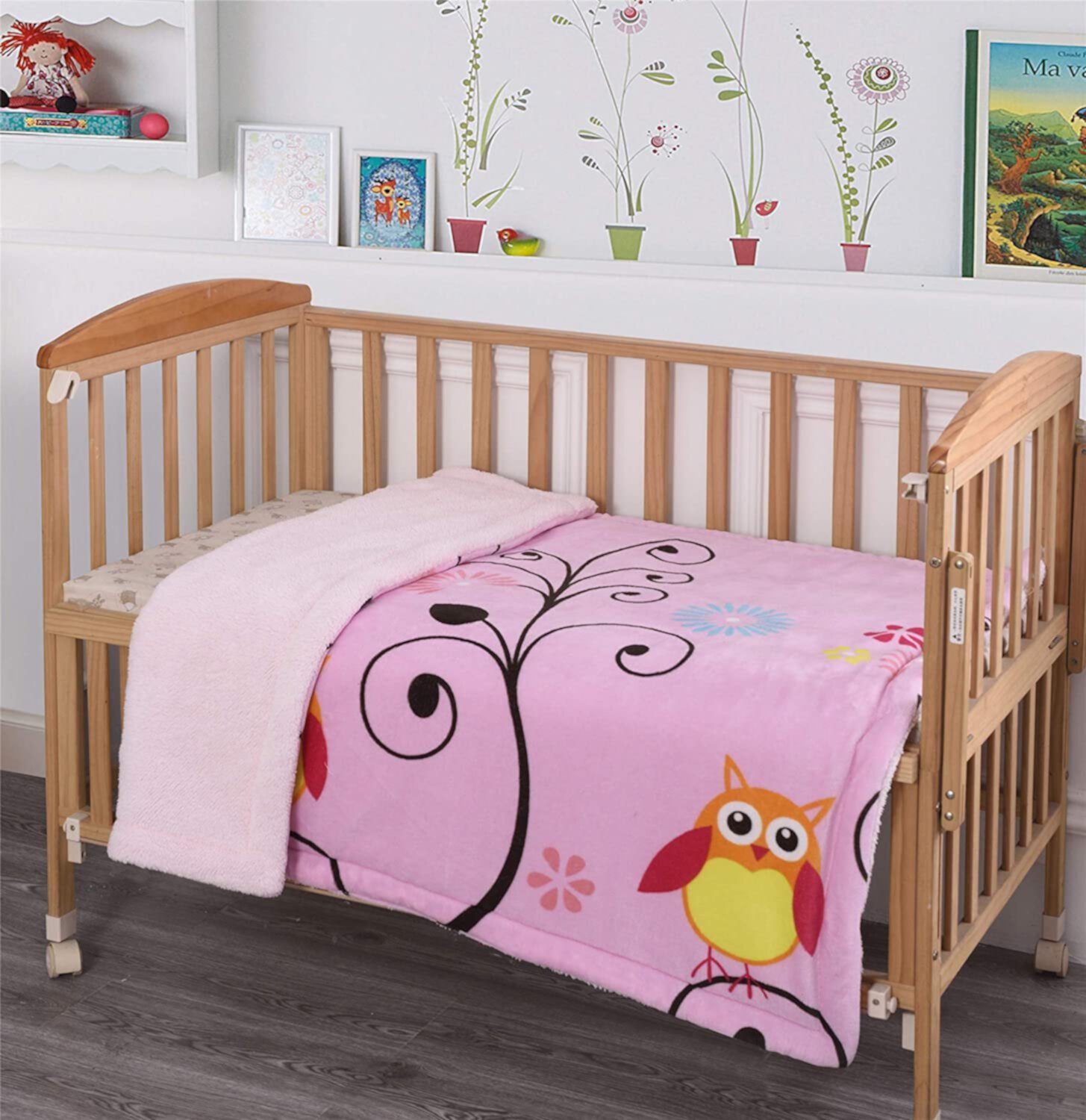 Sapphire Home Manta Supersuave y Acogedora, 40" x 50", Manta de Forro Sherpa de Felpa Rosa para Niñas, Niños, Bebés, Niños Pequeños, Manta con Diseño de Osos Rosas, Manta Multicolor para Niños, Osos de Pareja Sapphire Home