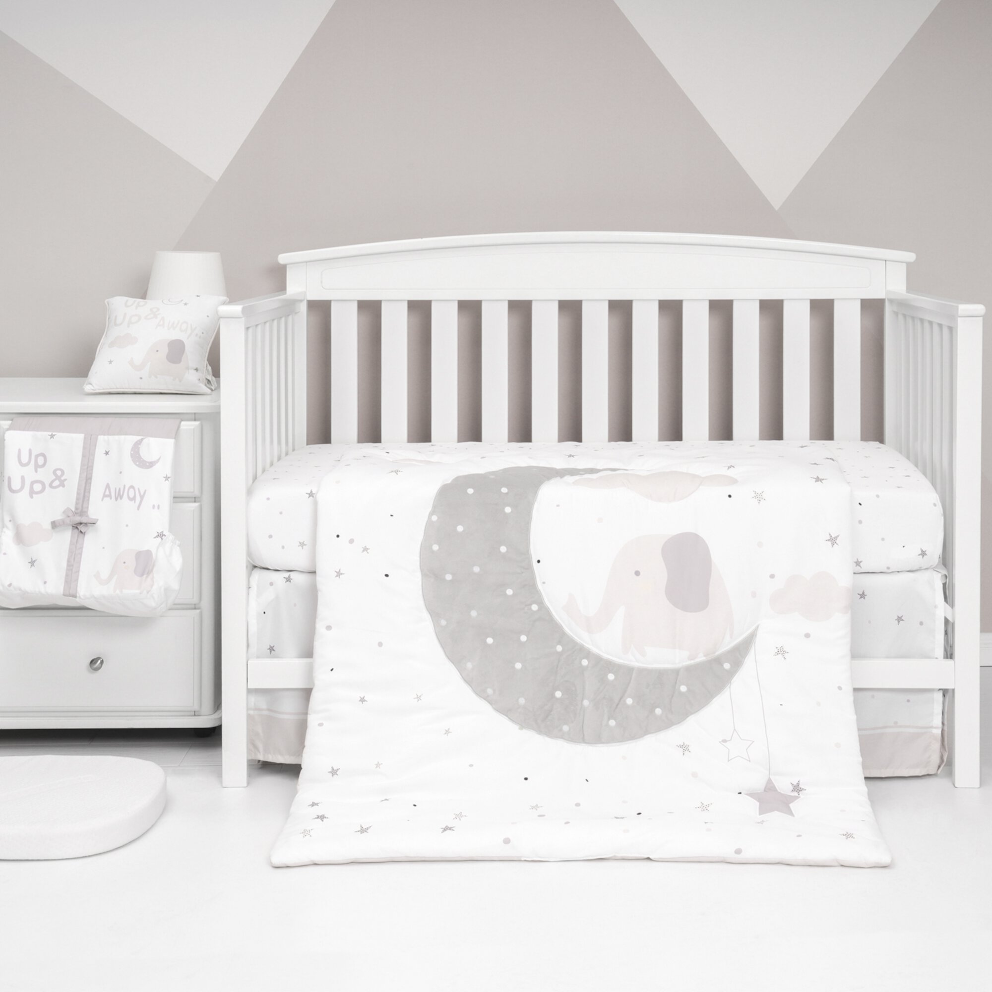 Nipperland To The Moon 5 Piece Cotton White Gray Baby Crib Children Bedding Set Nipperland