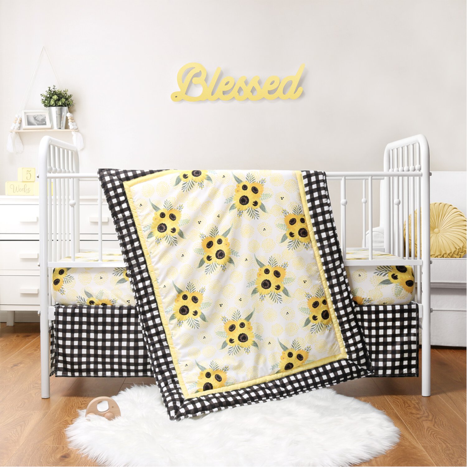 The Peanutshell Sunflower Crib Bedding Set for Baby Girls, 3 Piece Nursery Set The Peanutshell