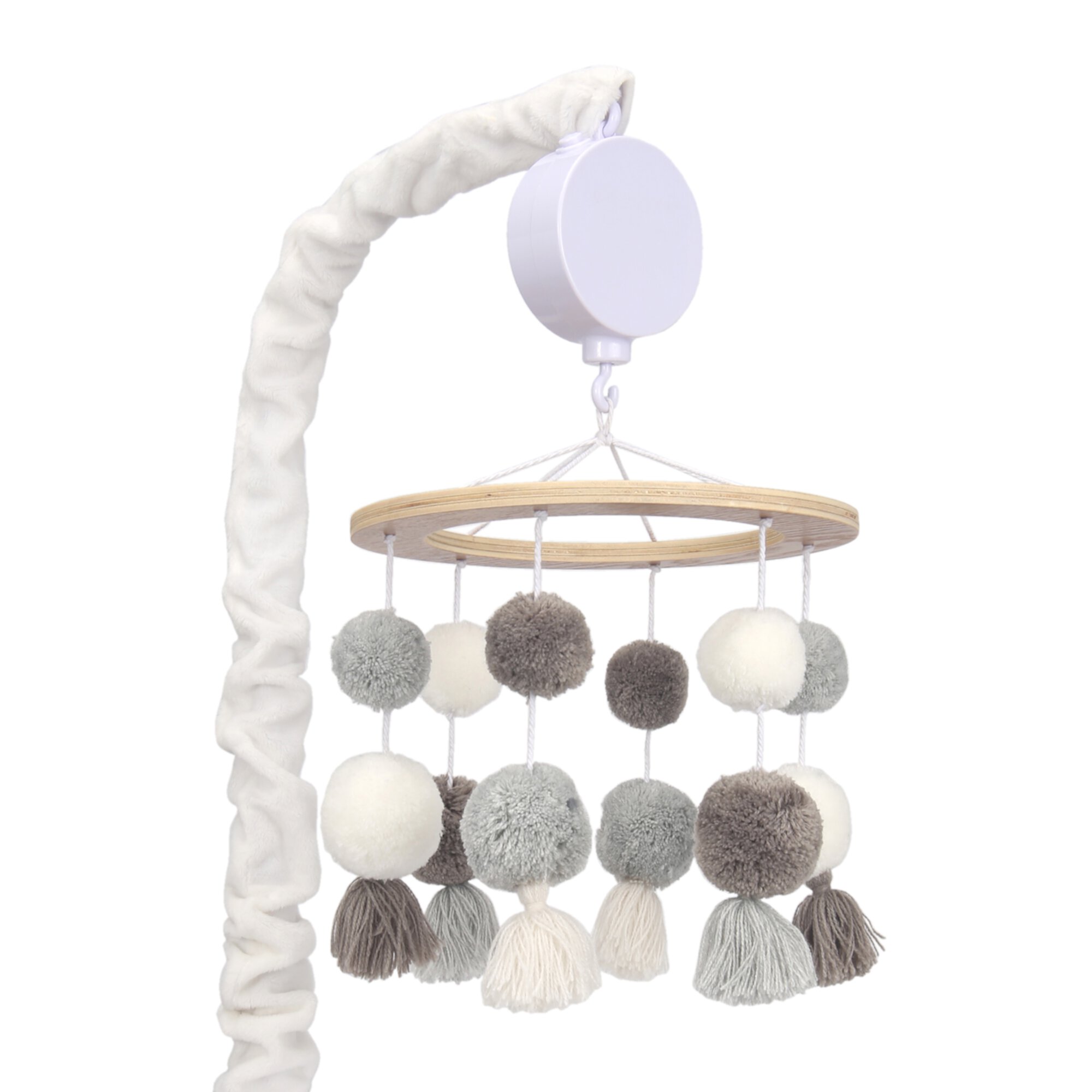 Lambs & Ivy Signature Pom Pom Musical Baby Crib Mobile - White/Gray Lambs & Ivy