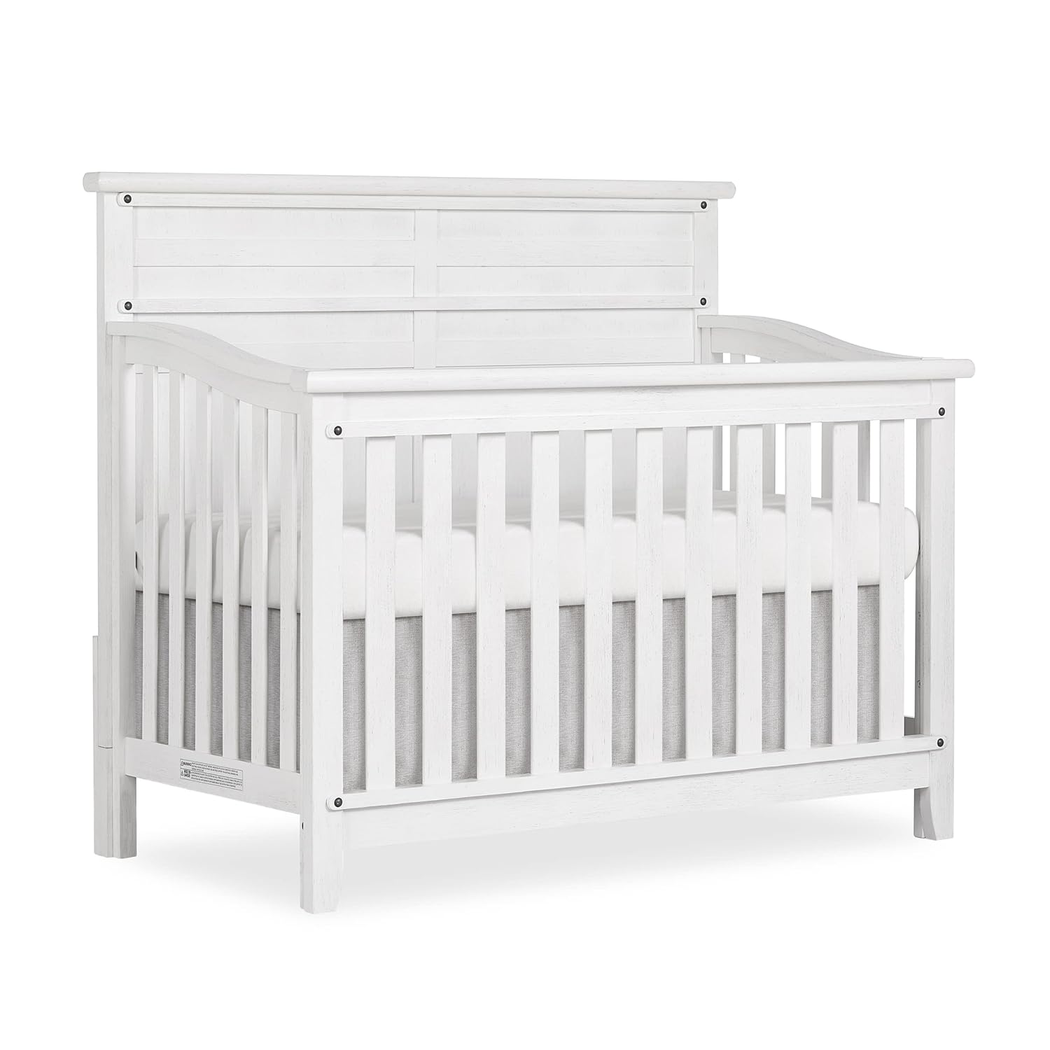 Evolur Andorra 5-in-1 Convertible Crib in Weathered White, Greenguard Gold and JPMA Certified, Made of Hardwood, Easy to Assemble, Wooden Nursery Furniture Evolur