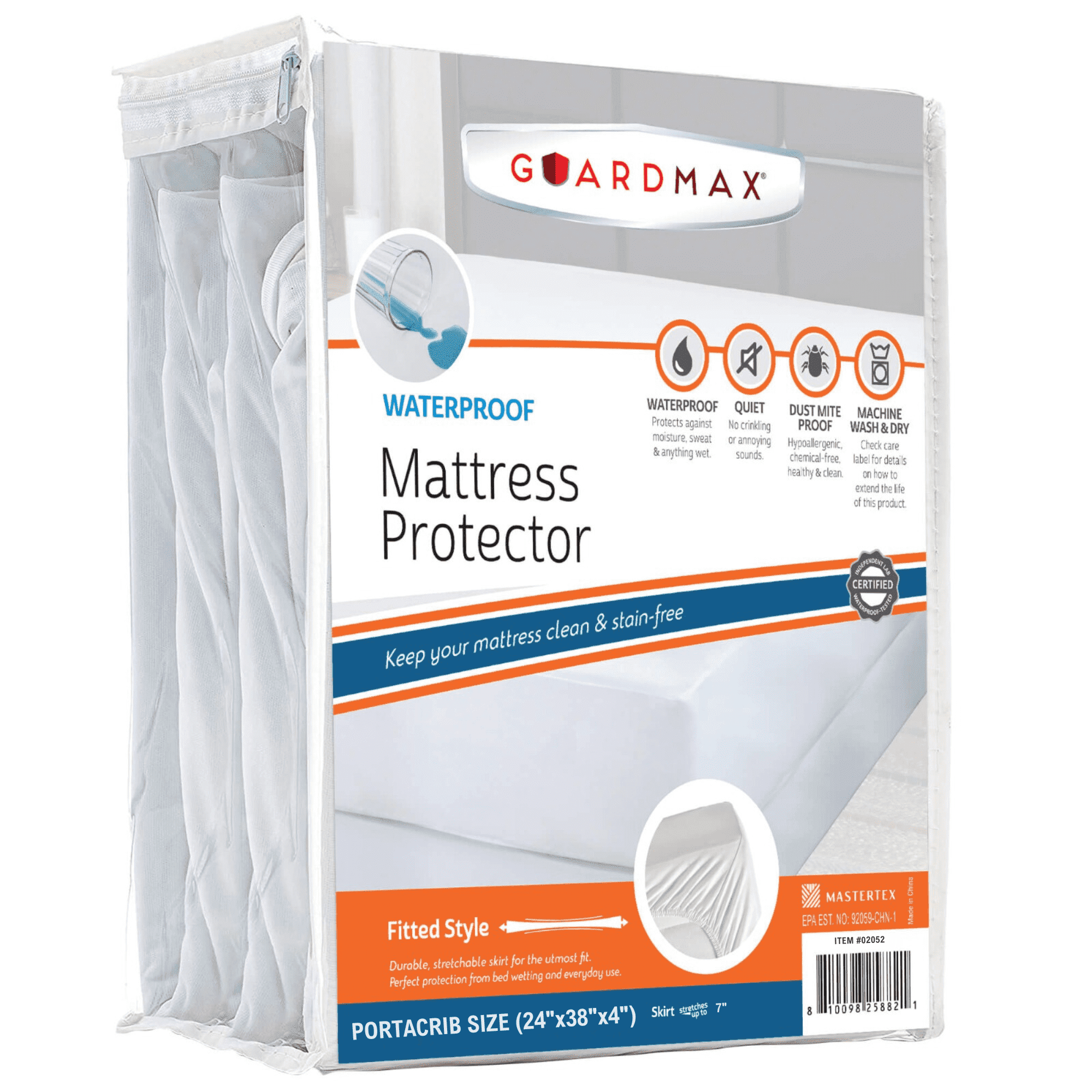 Guardmax Mattress Protector Waterproof Fitted Sheet - Mini Crib Size - Premium Soft, Breathable, and Hypoallergenic Mattress Cover, Protects Against Liquid Spills, Perspiration and Dust Mites Guardmax