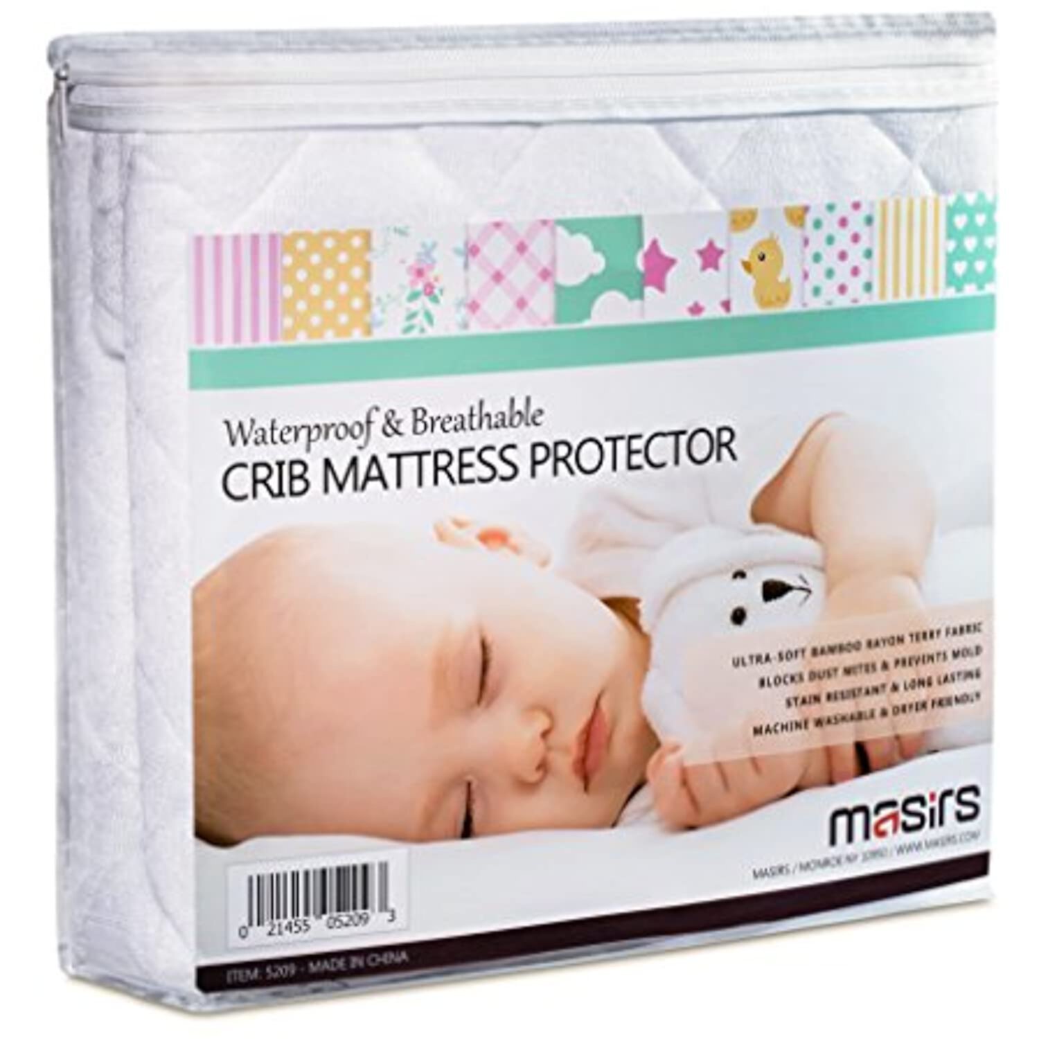 Masirs Crib Mattress Protector Cover - Comfortable, Breathable and Waterproof Material. Keep The Crib Mattress Clean and Protected and Give Your Baby a Cozy Restful Sleep. Machine and Dryer Friendly. Masirs