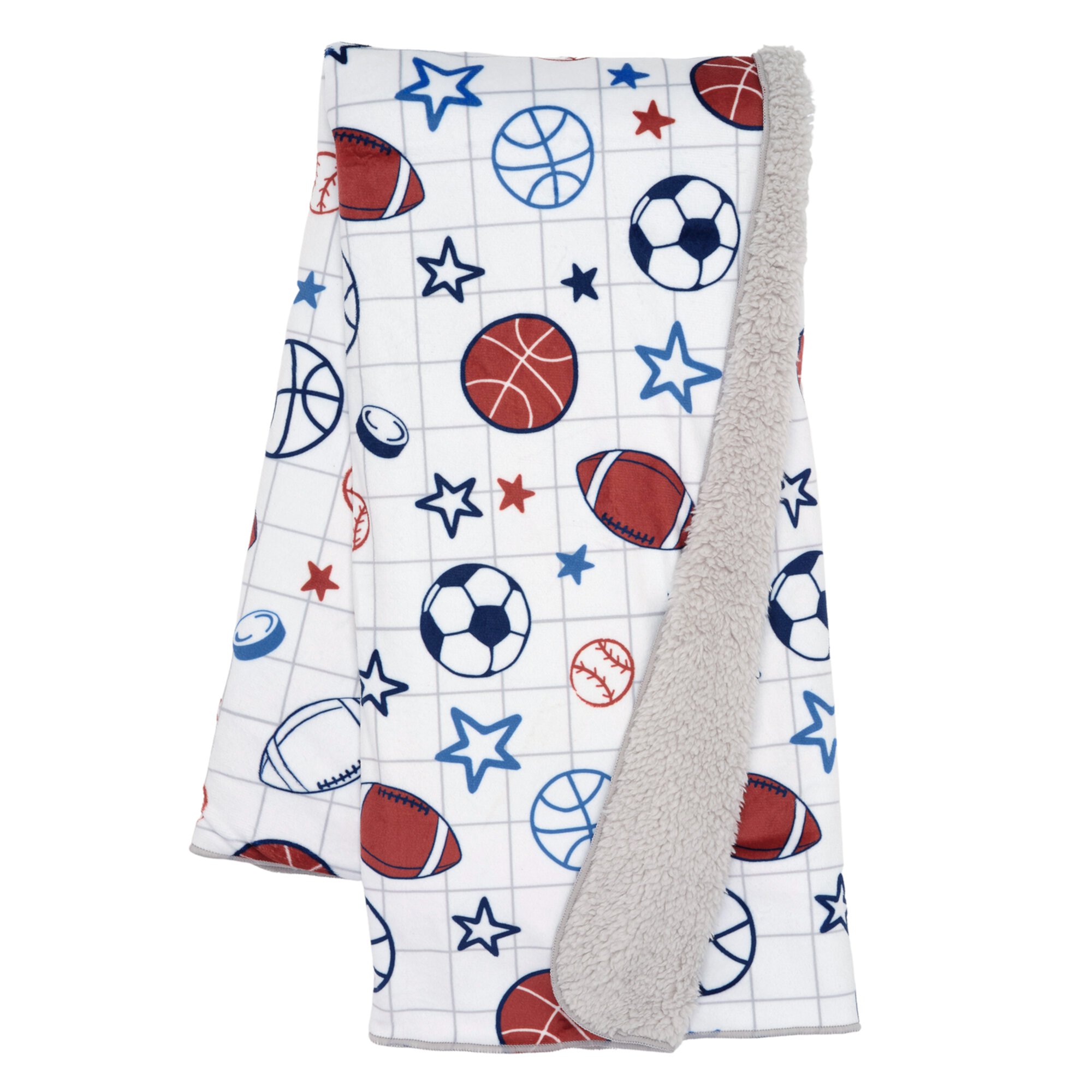 Lambs & Ivy Baby Sports White Fleece Baby Blanket - Football/Basketball/Baseball Lambs & Ivy