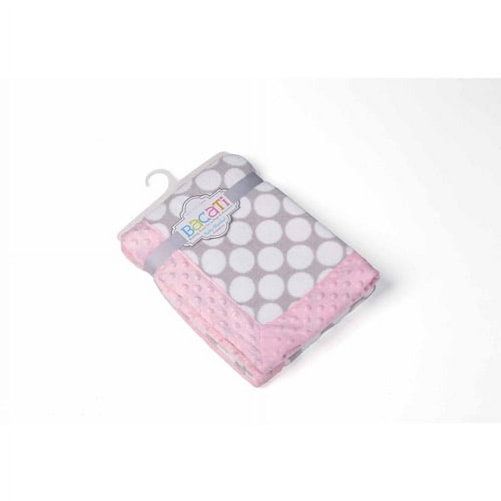 Bacati - Elephants Gray Dots with Light Pink Border 30 x 40 inches Plush Blanket, Light Pink/Gray Bacati