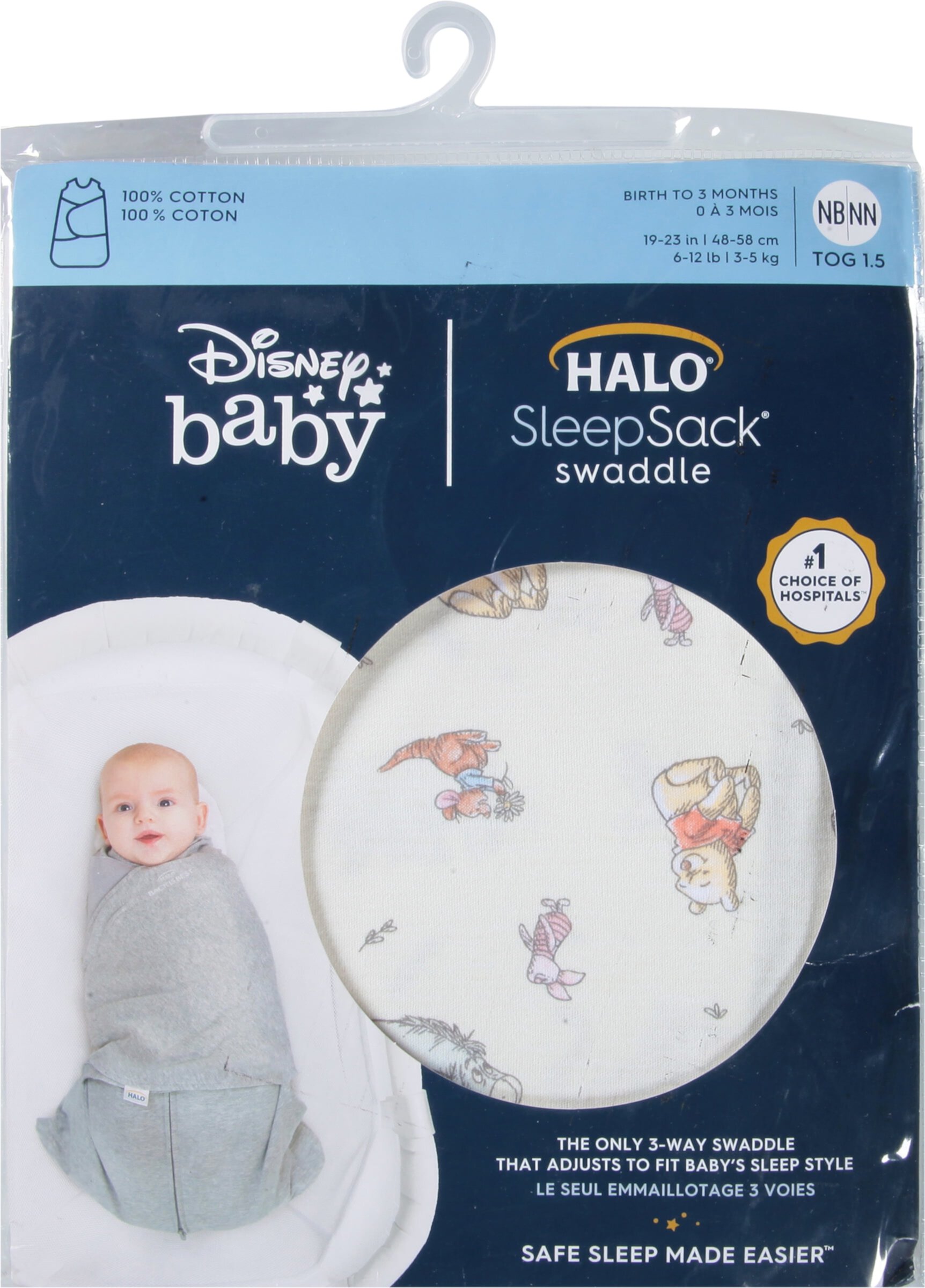 Halo SleepSack Birth to 3 Months Disney Baby Winnie Frolic Print Cotton Swaddle Newborn 1 ea Halo