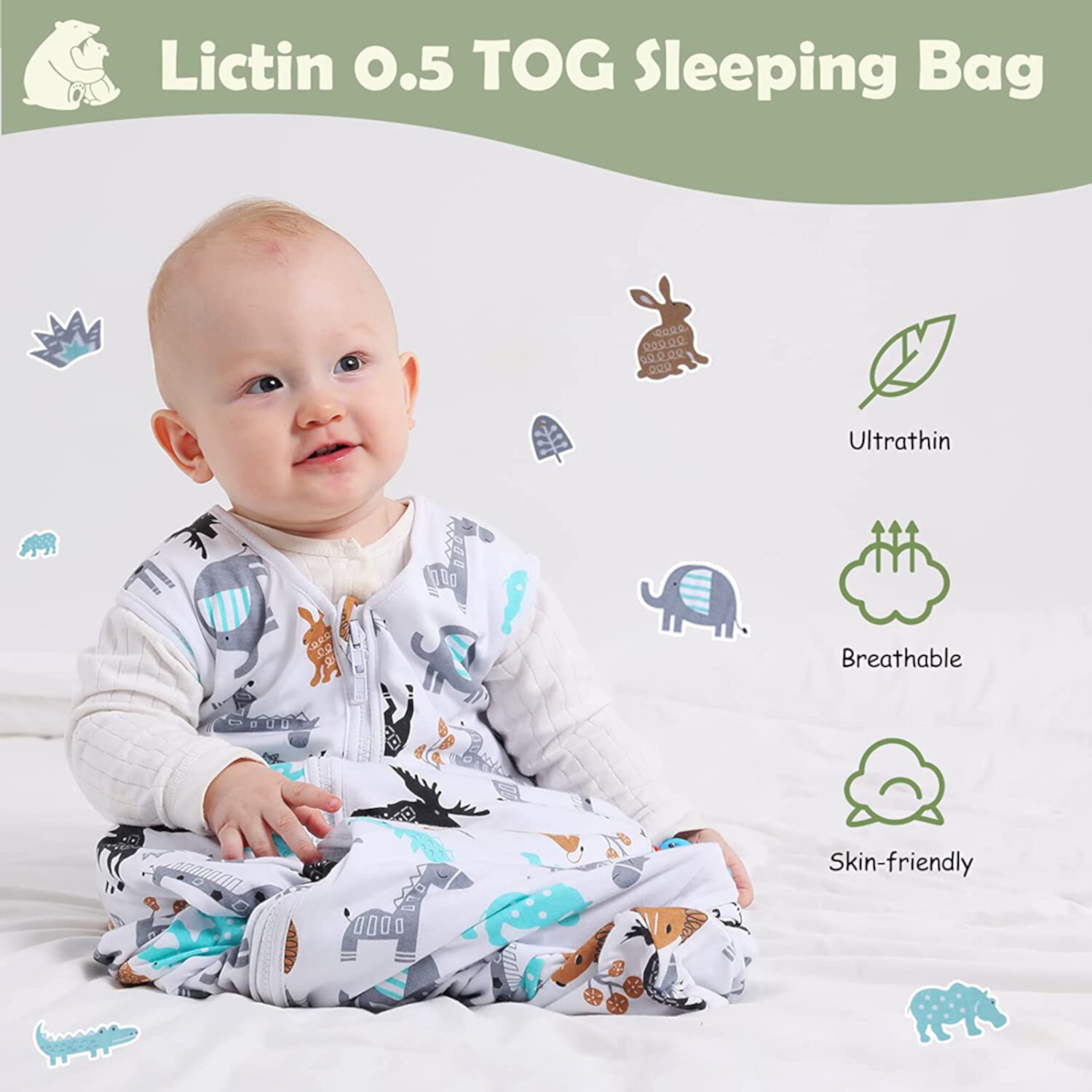 Lictin Baby Sleep Sack, 2 Pack Toddler Sleeping Bag for Boys Girls ith Adjustable Length and 2-Way Zipper, 18-36 Months Lictin