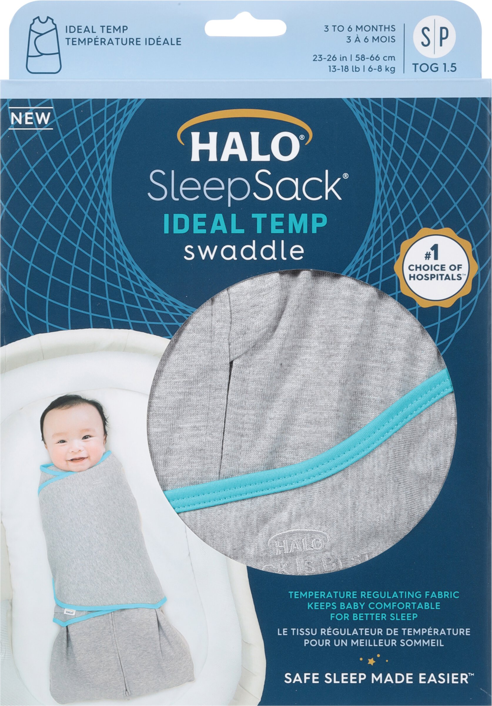 HALO heather grey/aqua ideal temp sleepsack swaddle -S Halo