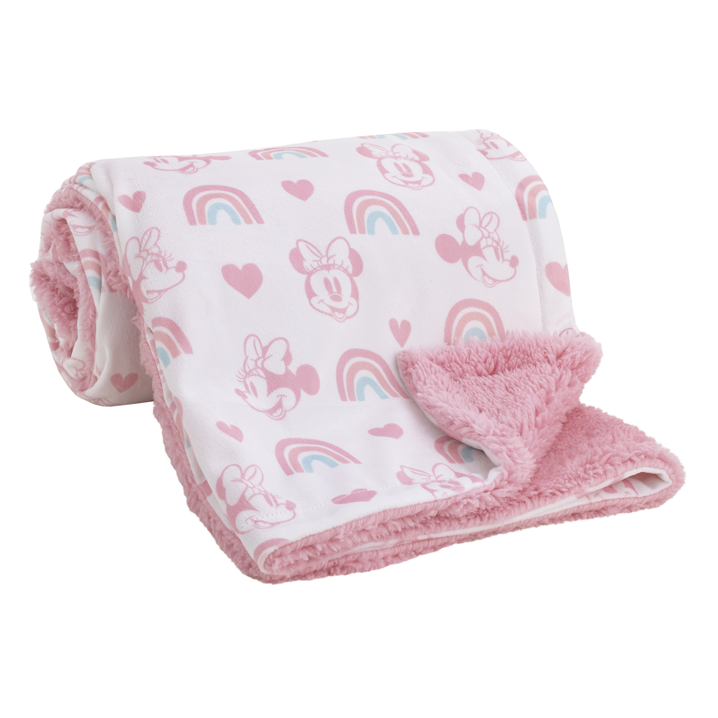 Disney Minnie Mouse White, Pink, and Aqua Rainbow and Hearts Blanket DISNEY BABY