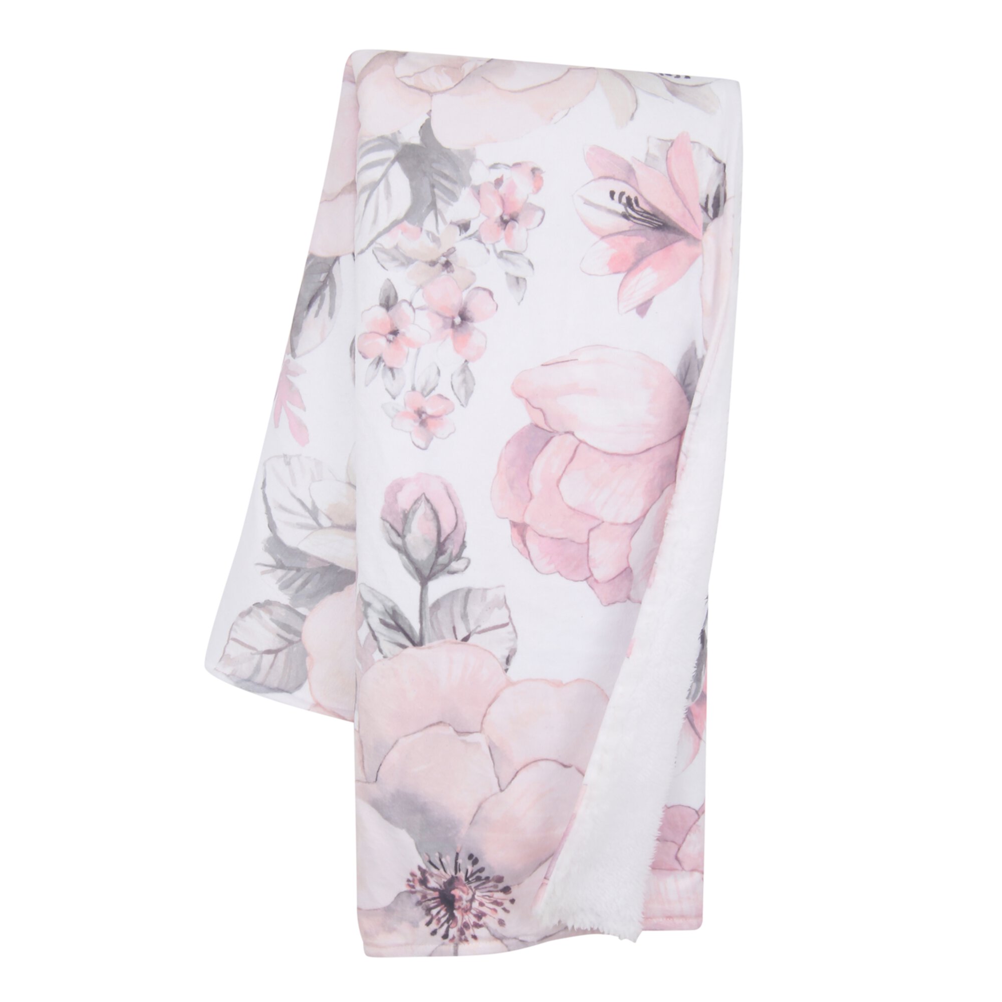 Lambs & Ivy Botanical Baby Watercolor Floral Pink Fleece Baby Blanket Lambs & Ivy