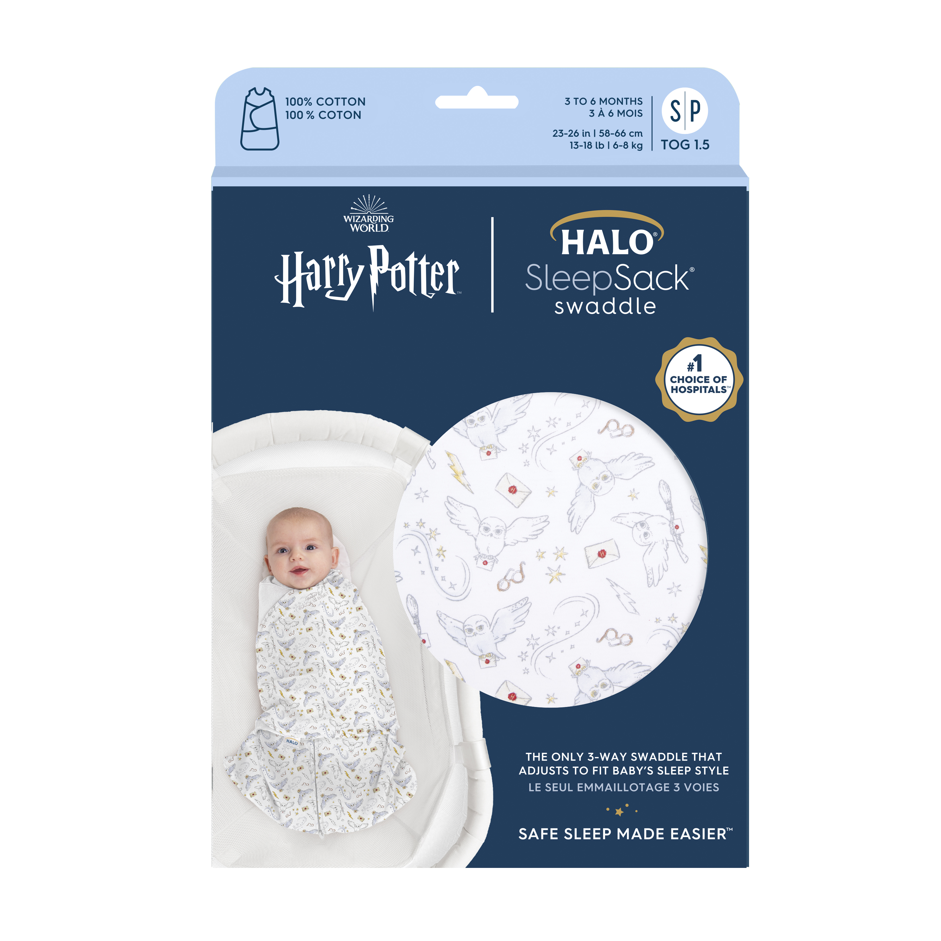 Harry Potter x Halo® Sleepsack® Swaddle, 100% Cotton, Messenger, Unisex, Small, 3-6 Months Halo