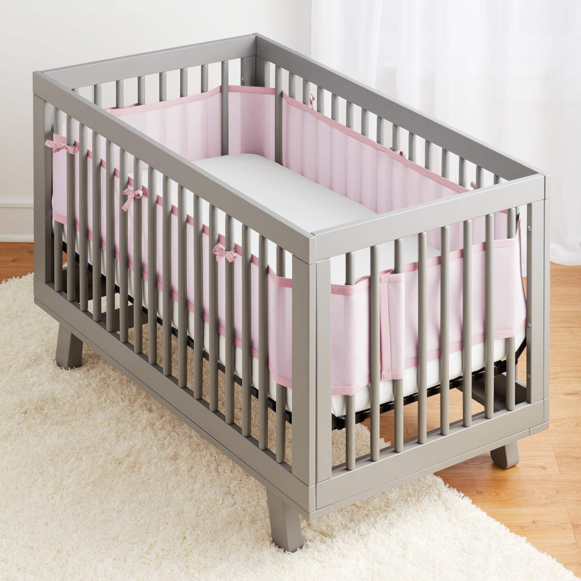 BreathableBaby Breathable Mesh Crib Liner – Classic Collection – Light Pink – Fits Full-Size Four-Sided Slatted and Solid Back Cribs – Anti-Bumper BreathableBaby