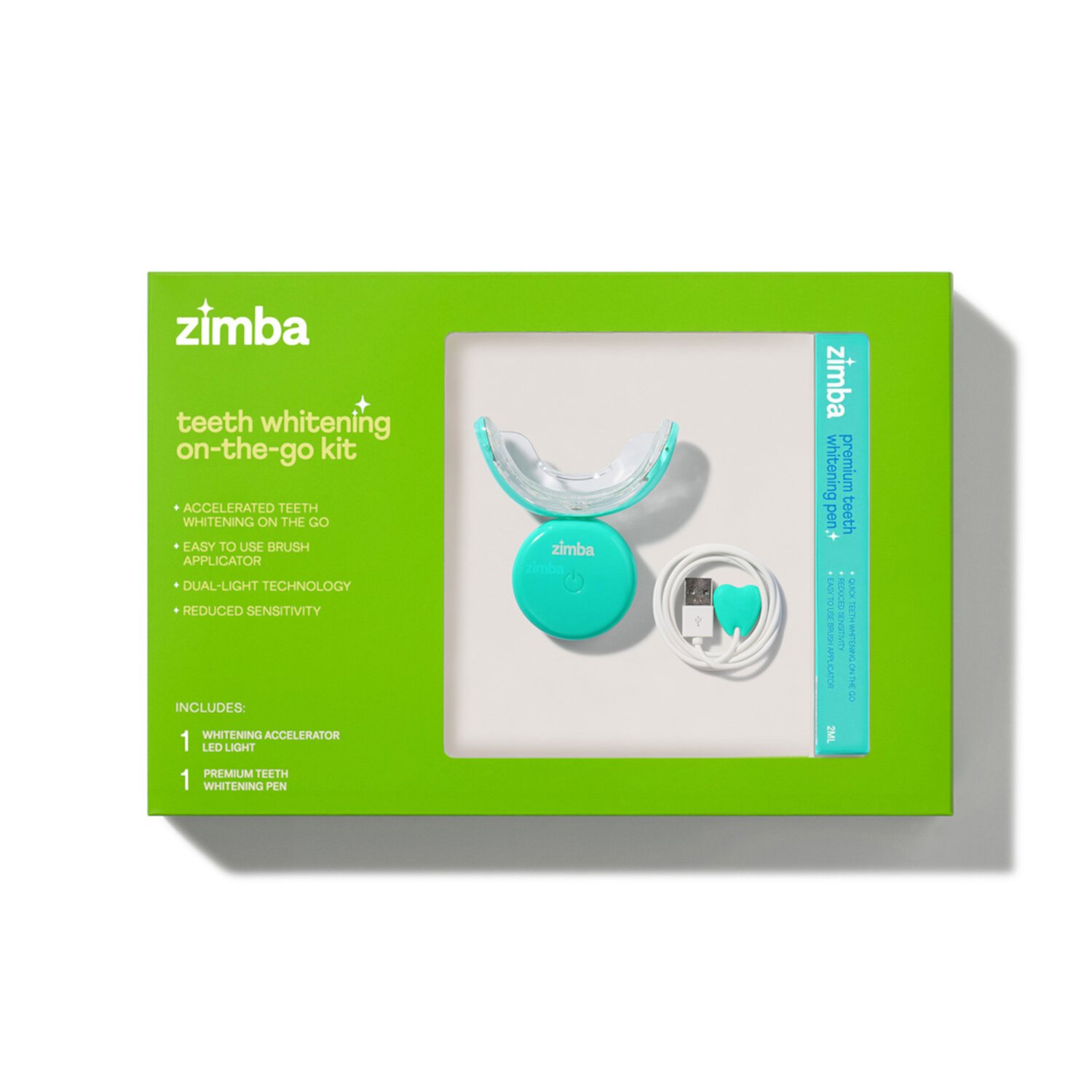 Zimba Teeth Whitening On-The-Go Kit, Enamel Safe Vegan Pen & LED Light for Professional Results Zimba